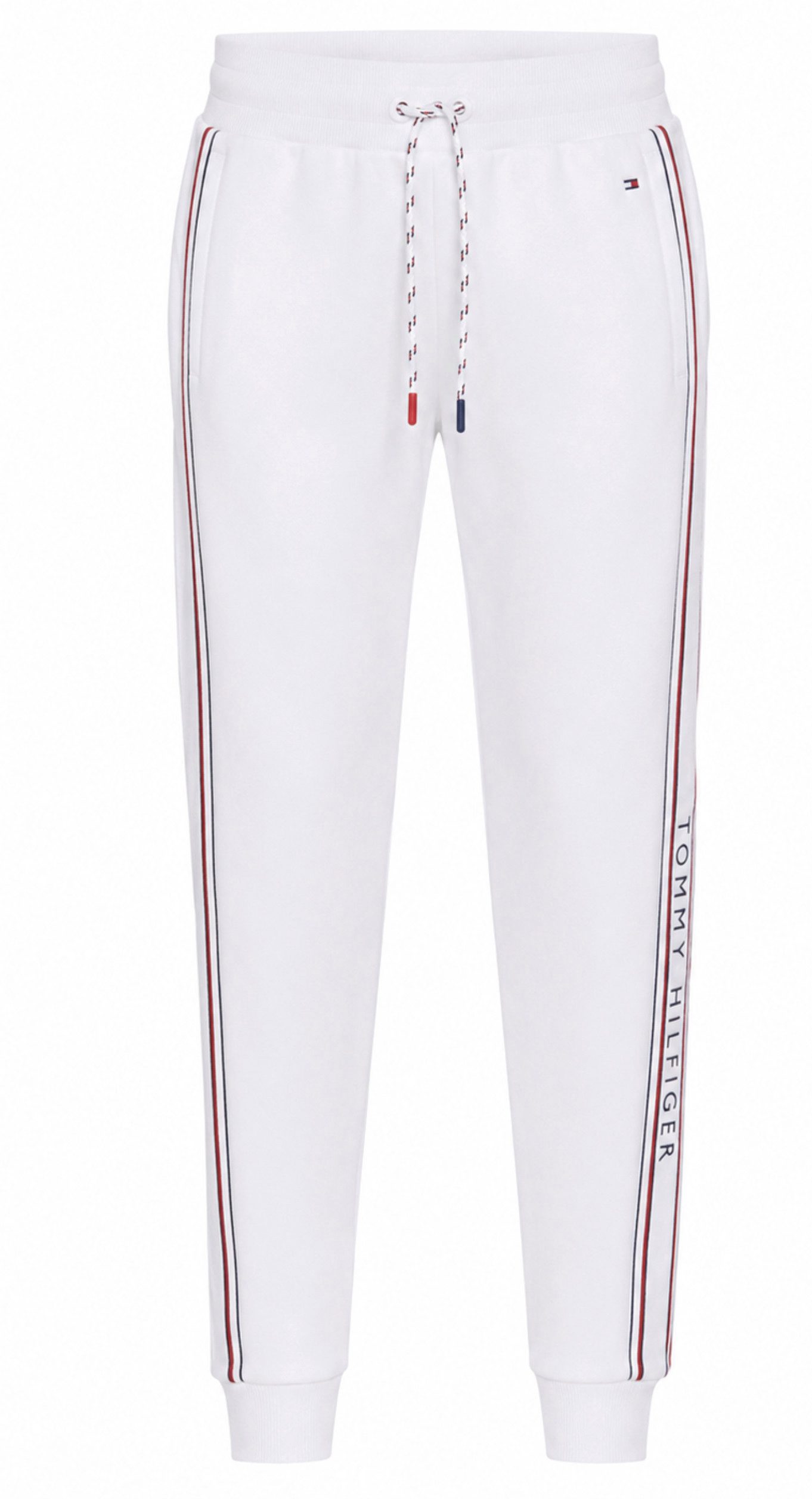 TOMMY LIFE Jogginghose Hilfiger Track Pants Jogginghose Damen Hose Weiß Logo-Tape (1-tlg) Elastischer Bund mit verstellbarem Kordelzug