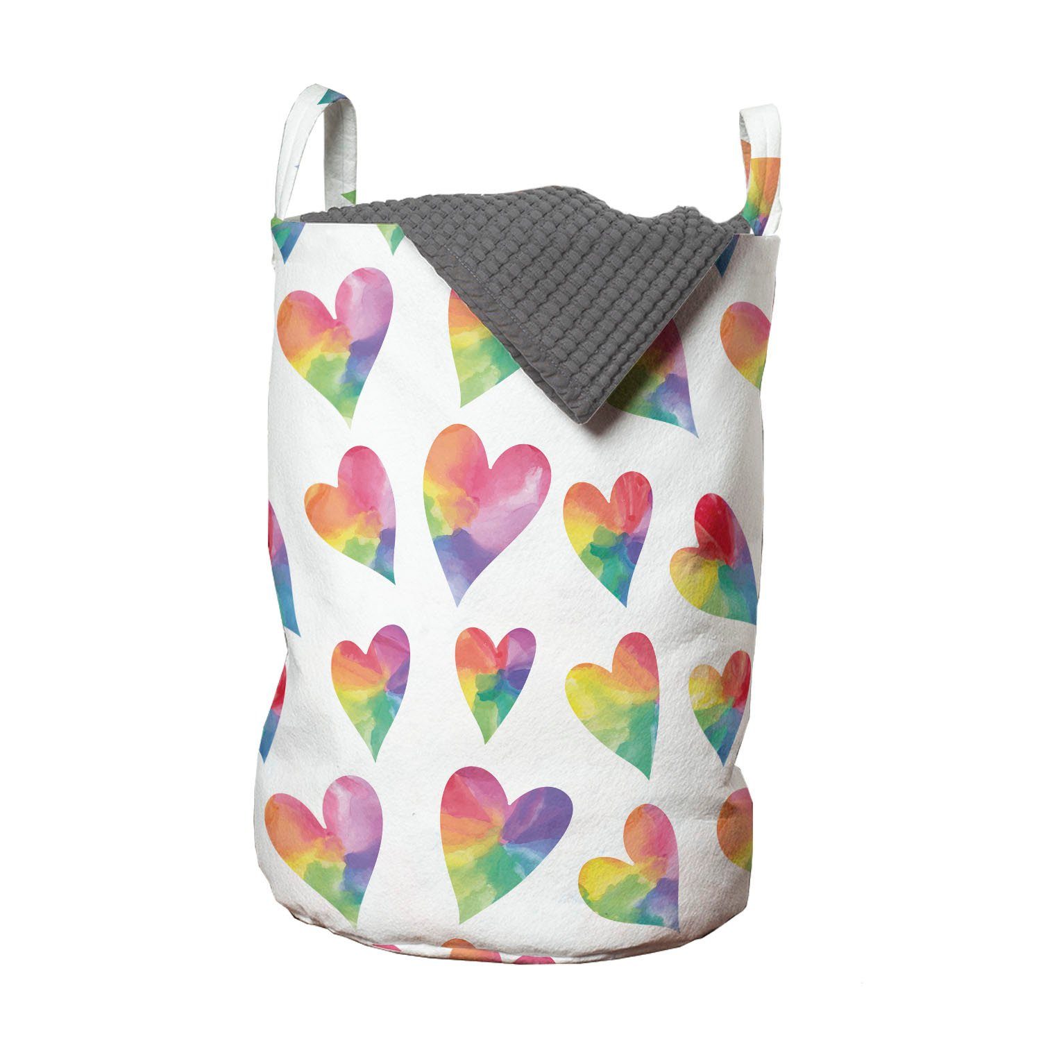 Abakuhaus Wäschesäckchen Wäschekorb mit Griffen Rhythmische für Ombre Waschsalons, Herzen Regenbogen-Kunst Kordelzugverschluss