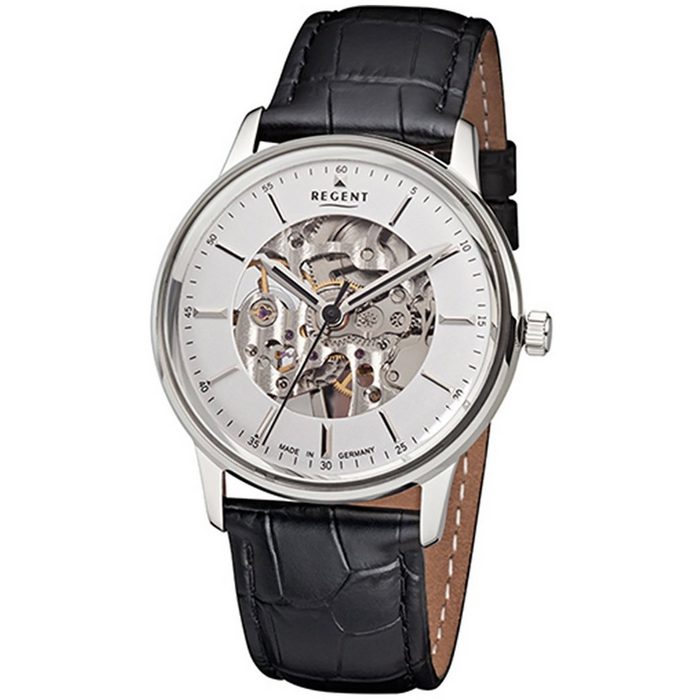 Regent Quarzuhr Regent Herren Uhr GM-1455 Leder (Armbanduhr) Herren Armbanduhr rund mittel (ca. 38mm) Edelstahl Elegant