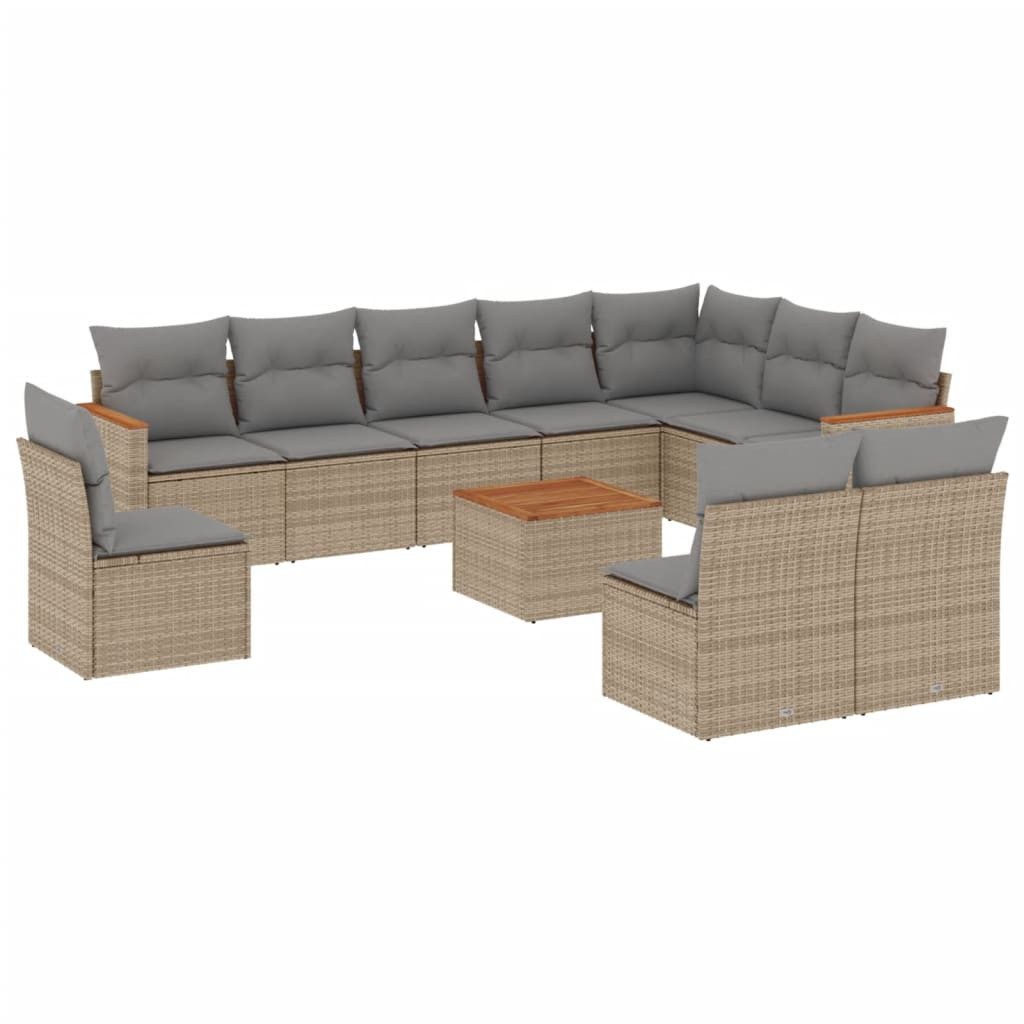 vidaXL Gartenlounge-Set 11-tlg. Garten-Sofagarnitur mit Kissen Beige Poly Rattan, (1-tlg)