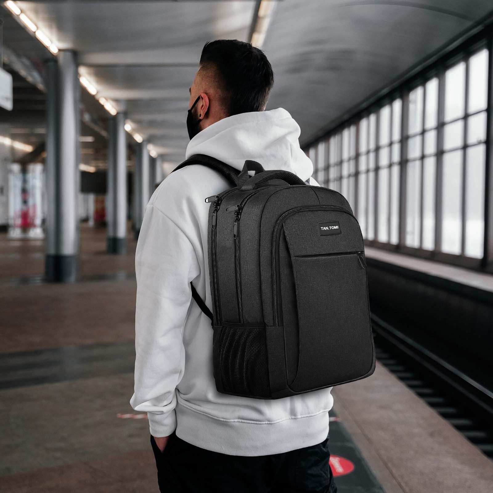 TAN.TOMI Rucksack Laptop-Rucksack Herren mit USB-Ladebuchse, Große Kapazität Casual Rucksack für 15,6" Laptop