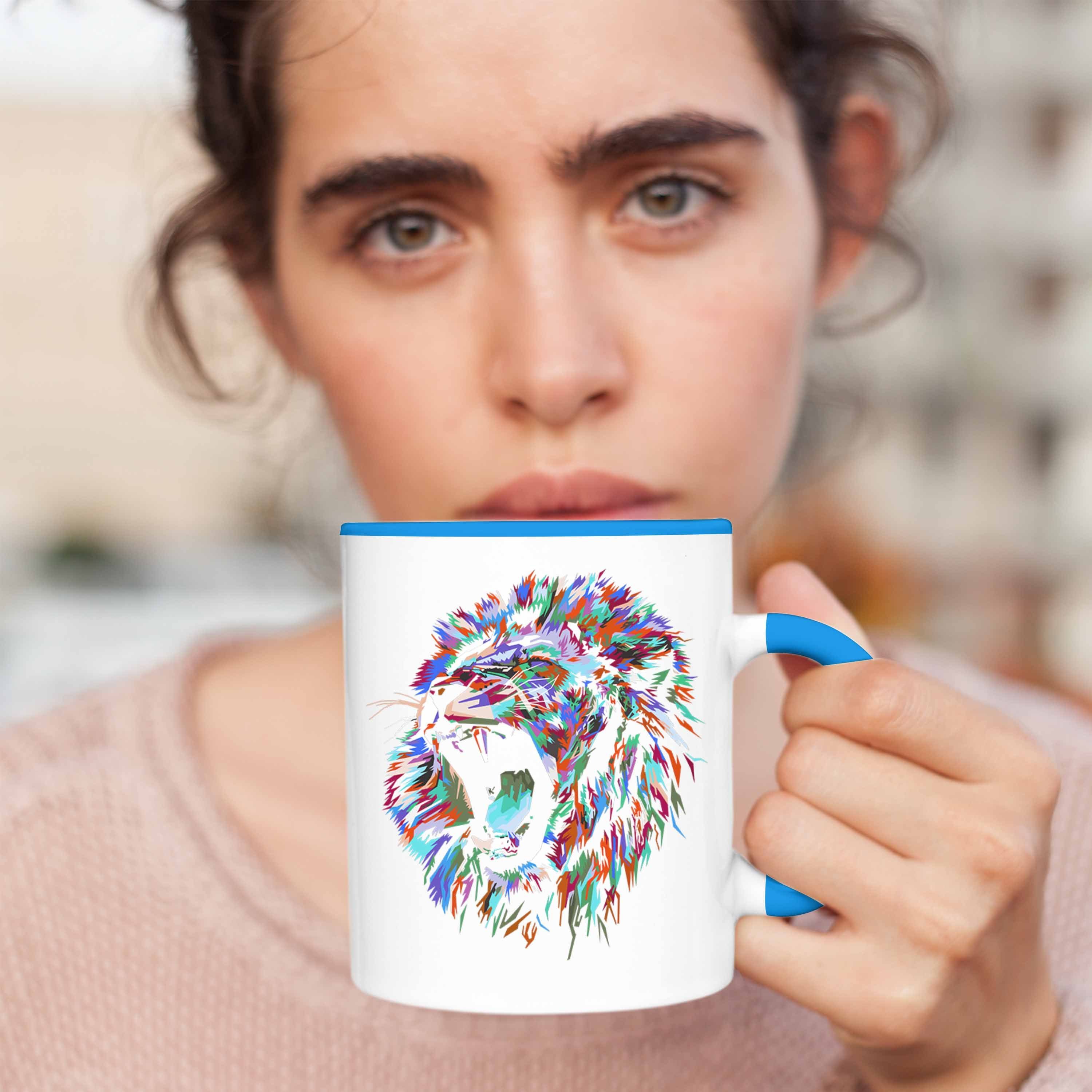 Löwe Blau Tasse Trendation Polygon Geschenk - Wild Tasse Löwen-Liebhaber Trendation