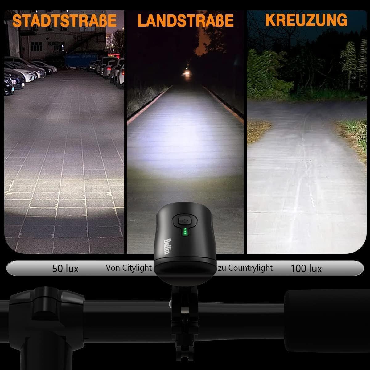 Rolipo Fahrradbeleuchtung Fahrradlicht Set, bis zu 70 Lux LED Fahrradbeleuchtung USB Aufladbar, IPX5 Wasserdicht Fahrradlichter Vorne Rücklicht Fahrrad Licht