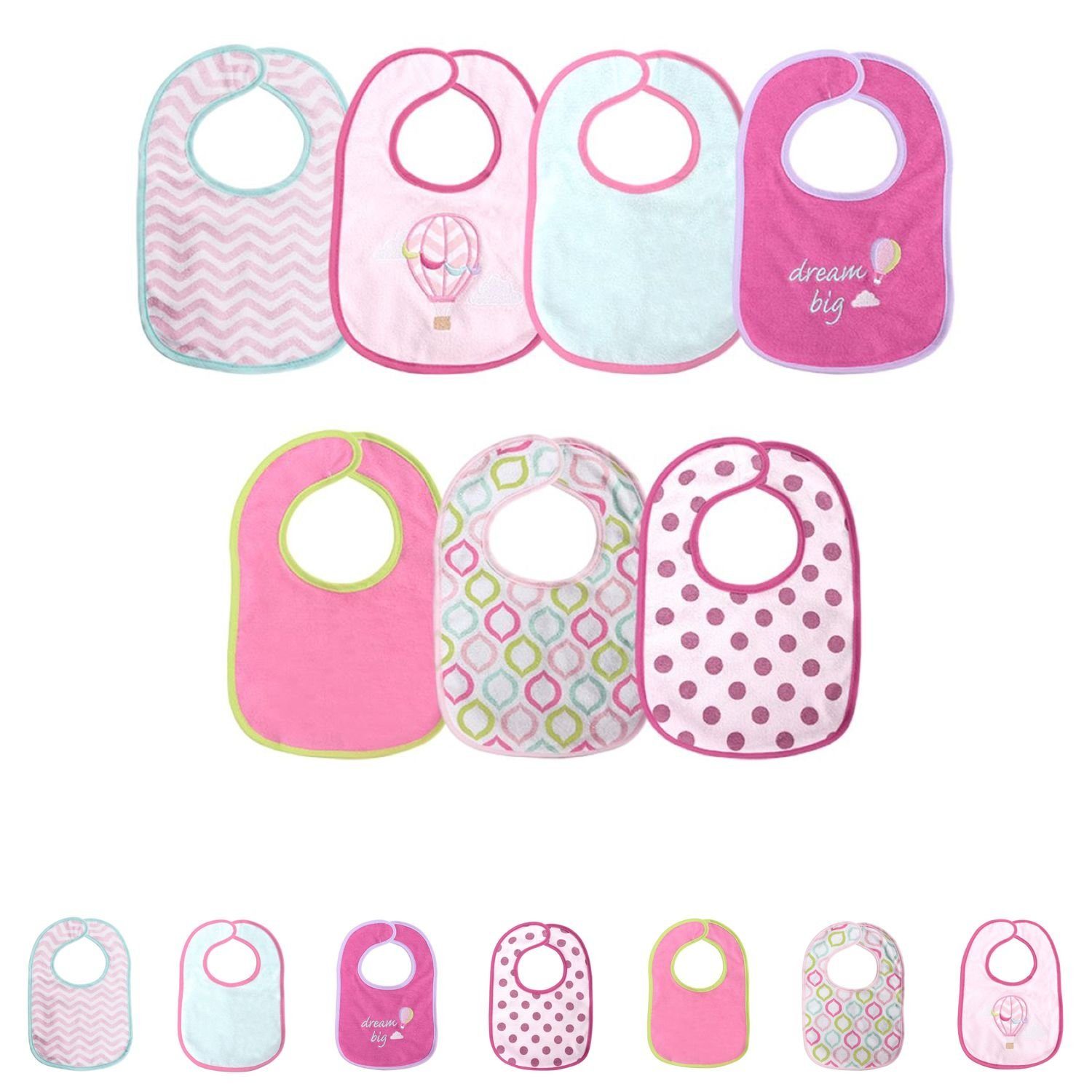 rosa Baby Care Set, wasserdicht (1-St), 7-teiliges Lätzchen Klettverschluss, einlagig, Babylatz