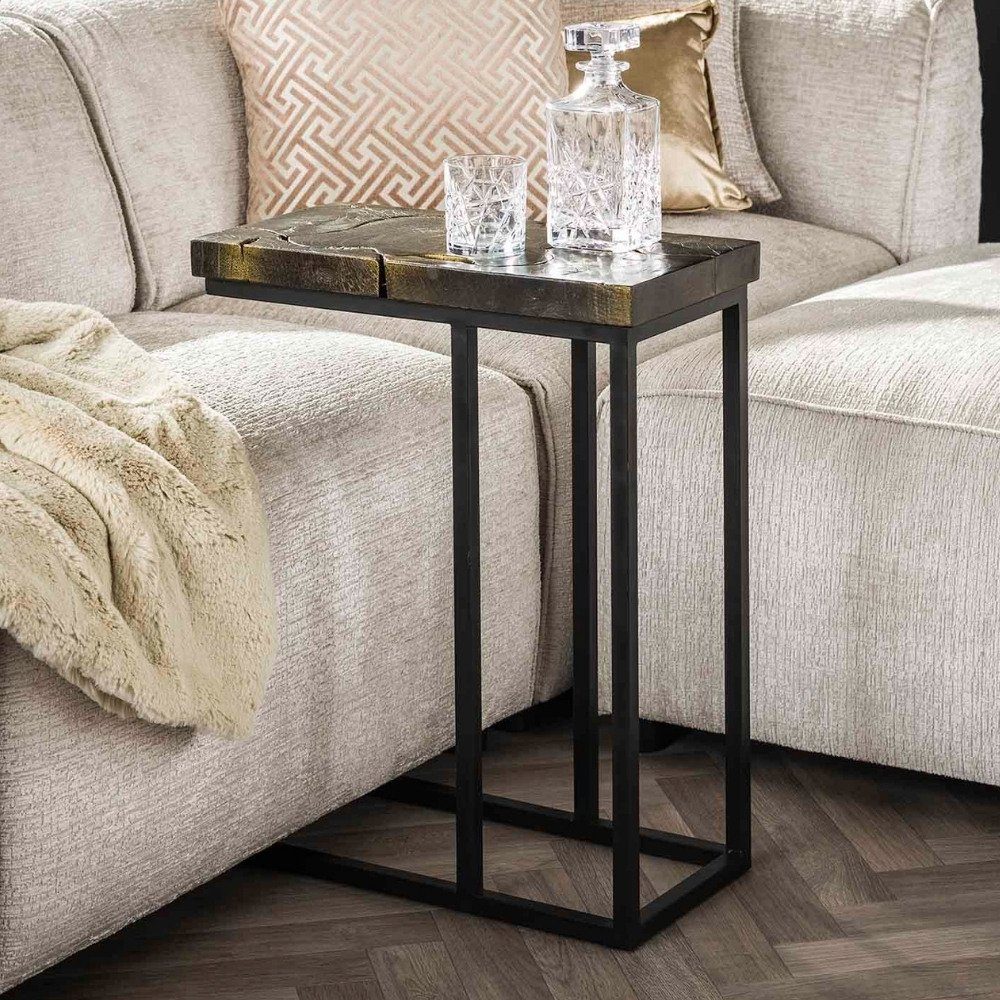 RINGO-Living Beistelltisch Möbel Beistelltisch Schwarz Wido und aus Teakholz in Gold 650x270x520mm,