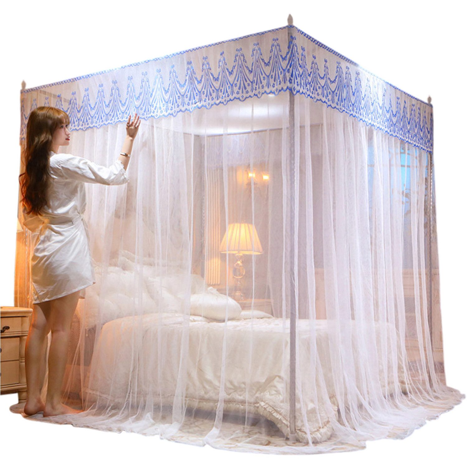 Refttenw Moskitonetz Baldachin mit Ecken, Prinzess Bettvorhänge mit 3 seitlichen Öffnungen