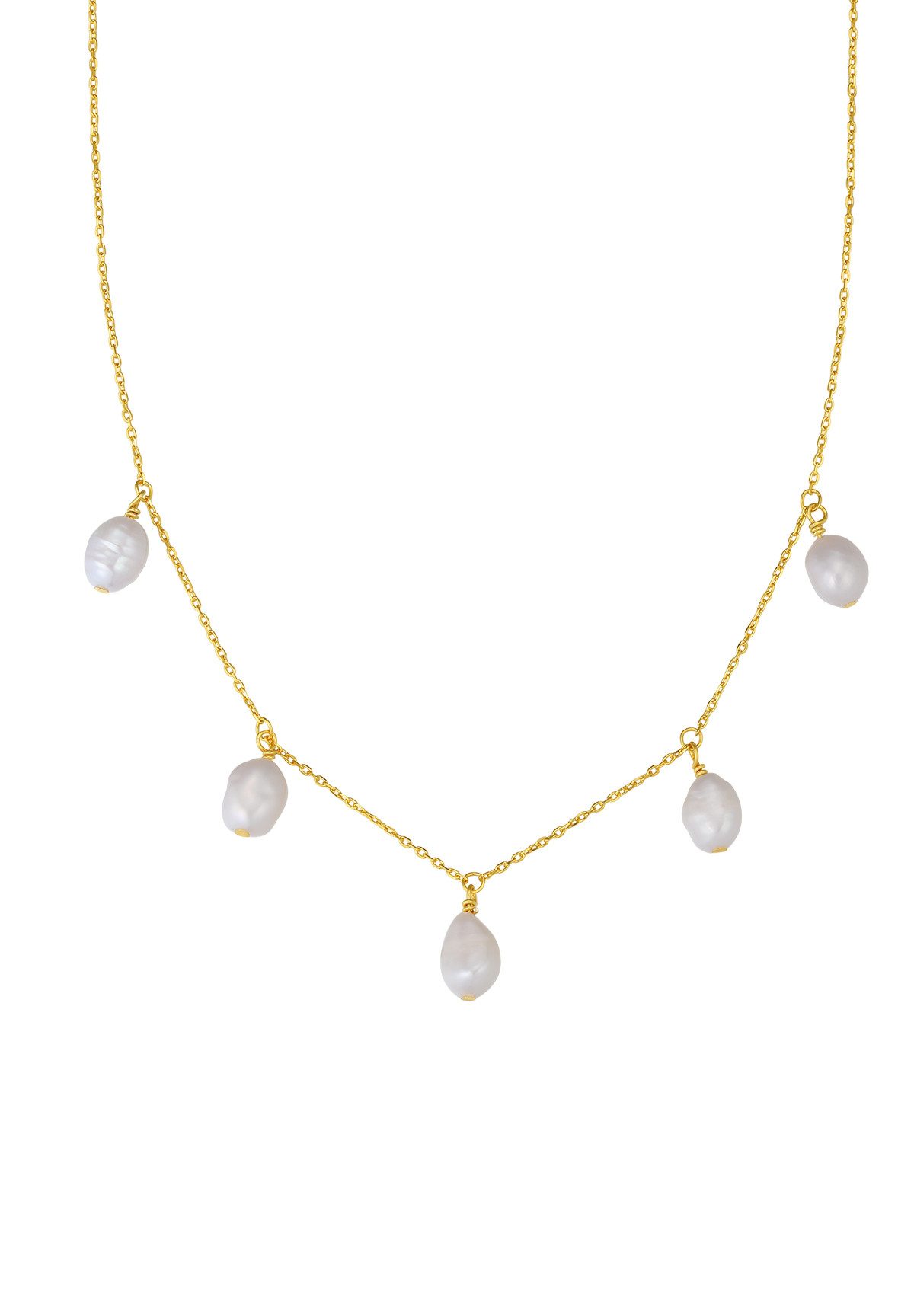 Hey Happiness Perlenkette mit Anhängern, Collier Süßwasserperle Brautschmuck, Damen Kette 925 Silber, 18K Roségold Gold vergoldet