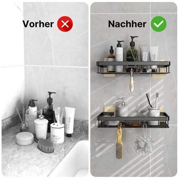 Novabad Duschablage ohne Bohren, Duschkorb in schwarz, Duschablage zum hängen, 1-tlg., Badregal, Duschzubehör, Duschregal, Badezimmerorganizer, +4 Haken
