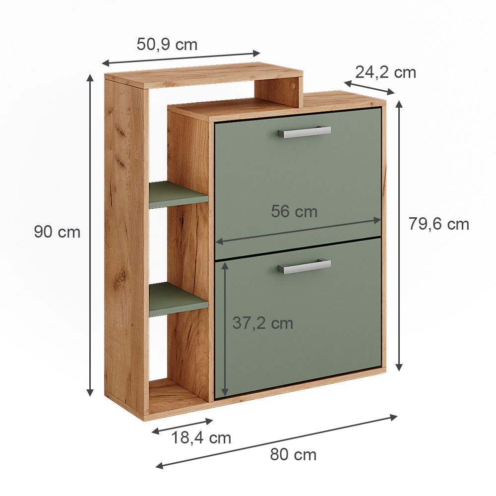Vicco Schuhkipper Orlando, Goldkraft Eiche/Grün, 80 x 90 cm günstig online kaufen
