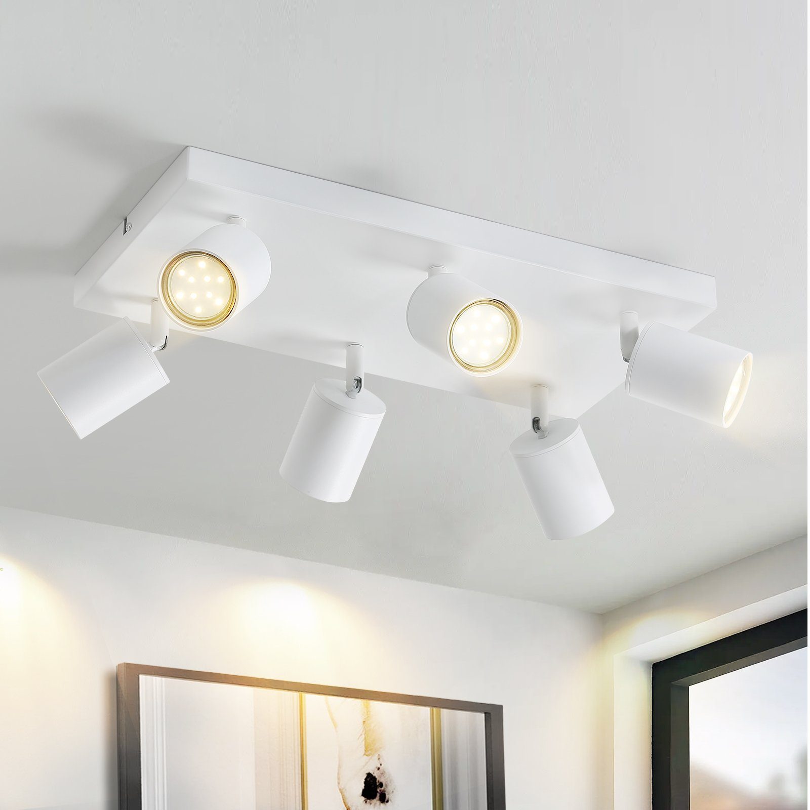 ZMH LED Deckenstrahler GU10 Spots 6 Flammig 330°Schwenkbar Deckenspots Modern, LED fest integriert, Wandstrahler für Wohnzimmer Schlafzimmer, Ohne Leuchtmittel, Weiß