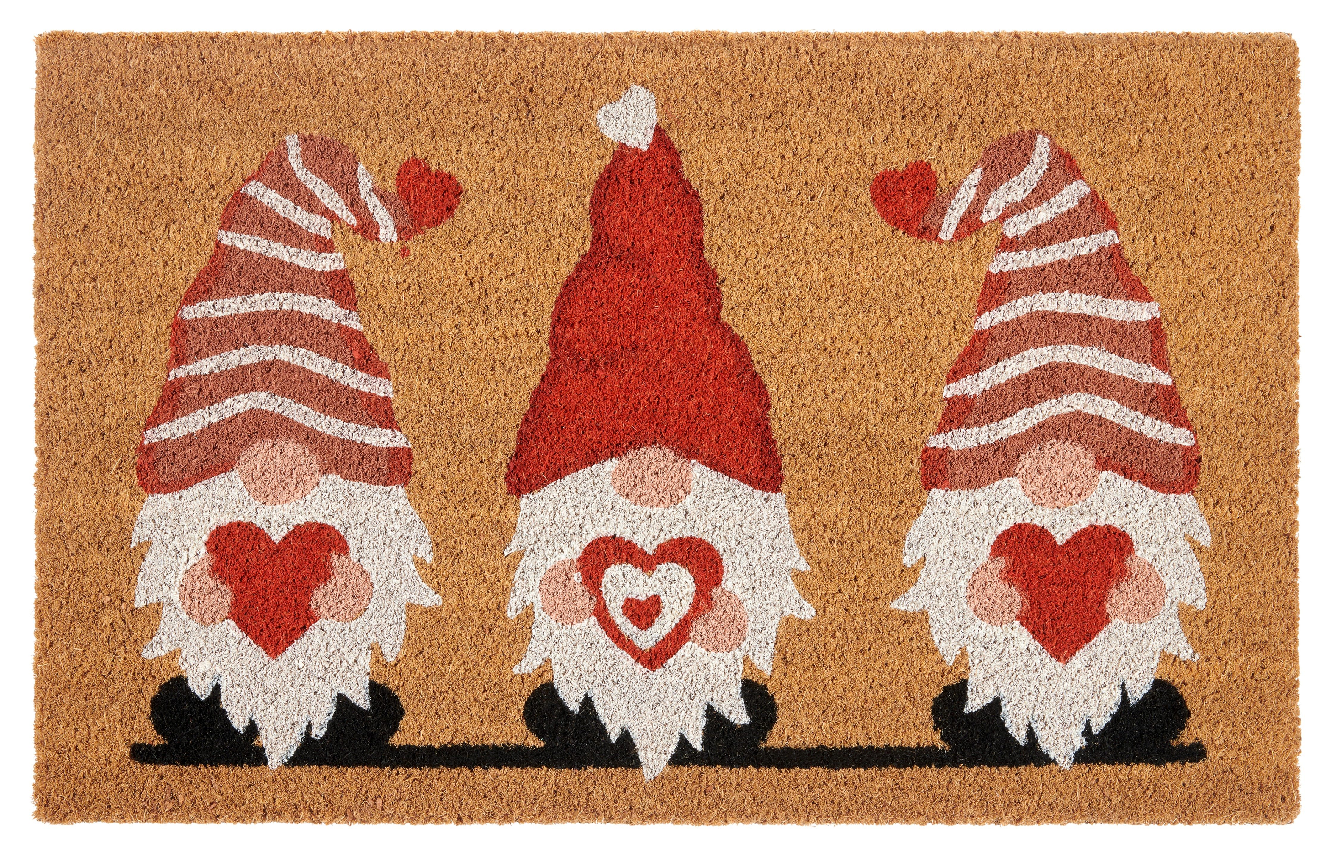 HANSE Home Fußmatte Kokos Gnome Heart, Türmatte, rechteckig, Höhe: 15 mm, Schmutzfangmatte, Rutschfest, Outdoor, Weihnachten, Kokosmatte, Zwerg