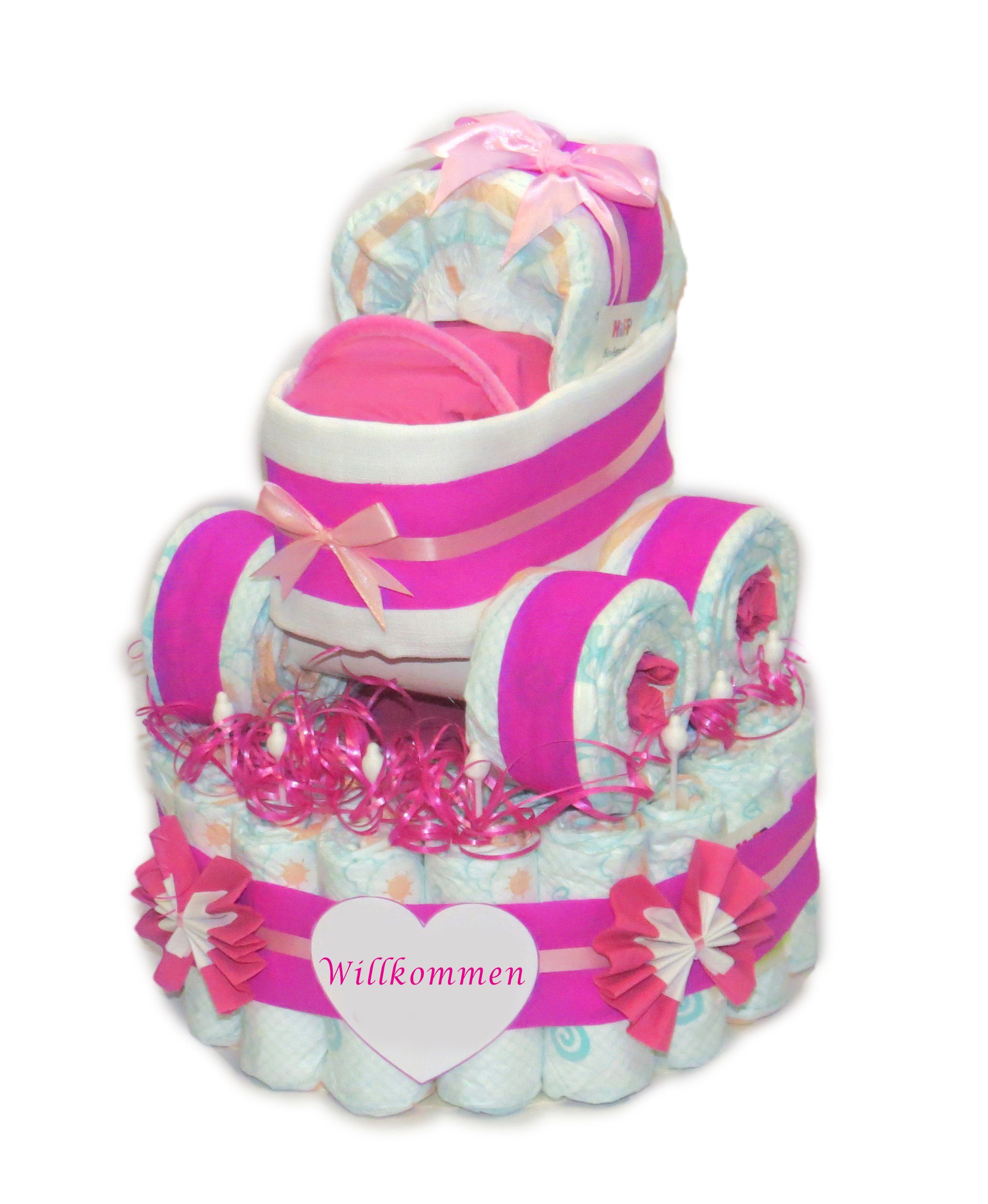 mit Windeln Mädchen pink Windelgeschenk für Windelkinderwagen, Geschenketorten-Gebhardt Windeltorte