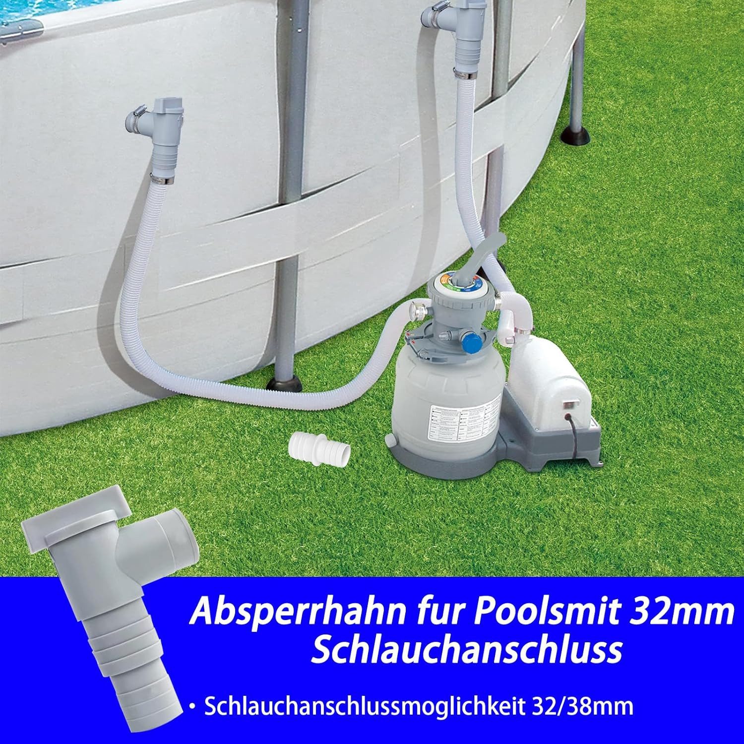FELIXLEO Poolschlauch 2 Stk Pool Absperrhahn 32/38mm Schlauchadapter mit Klemmen Set, (1 St) – Bild 5 von 5