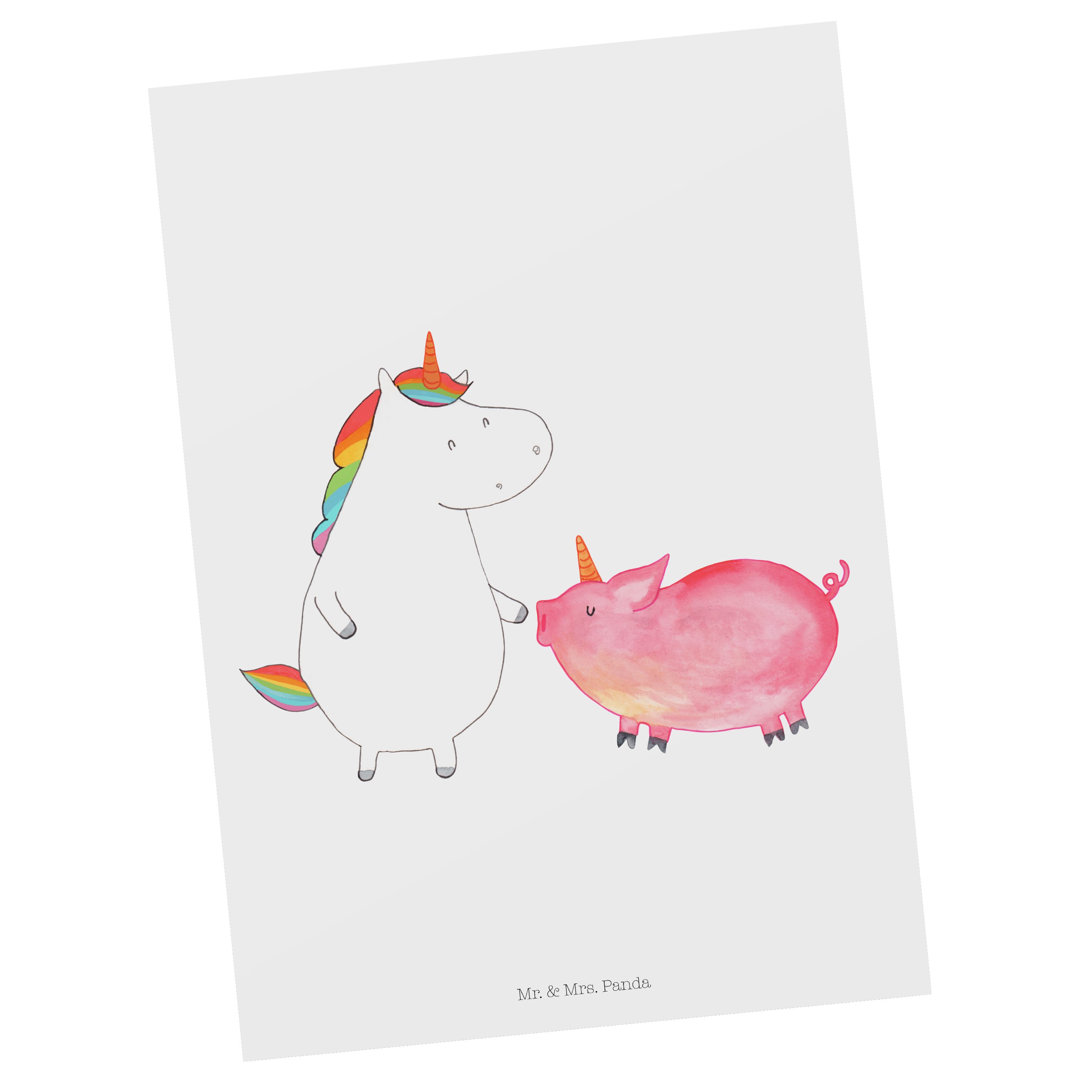 Mr. & Mrs. Panda Postkarte Einhorn + Schweinhorn - Weiß - Geschenk, Unicorn, Grußkarte, Geburtst