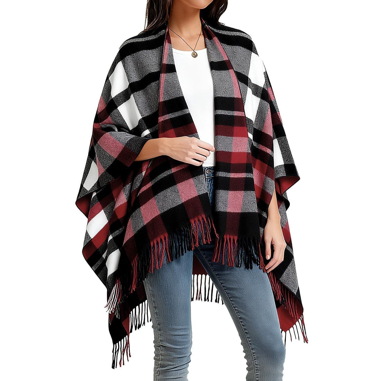 LuxusKollektion Kaschmirschal Damen Poncho Schal Winter kariert, (1-St)