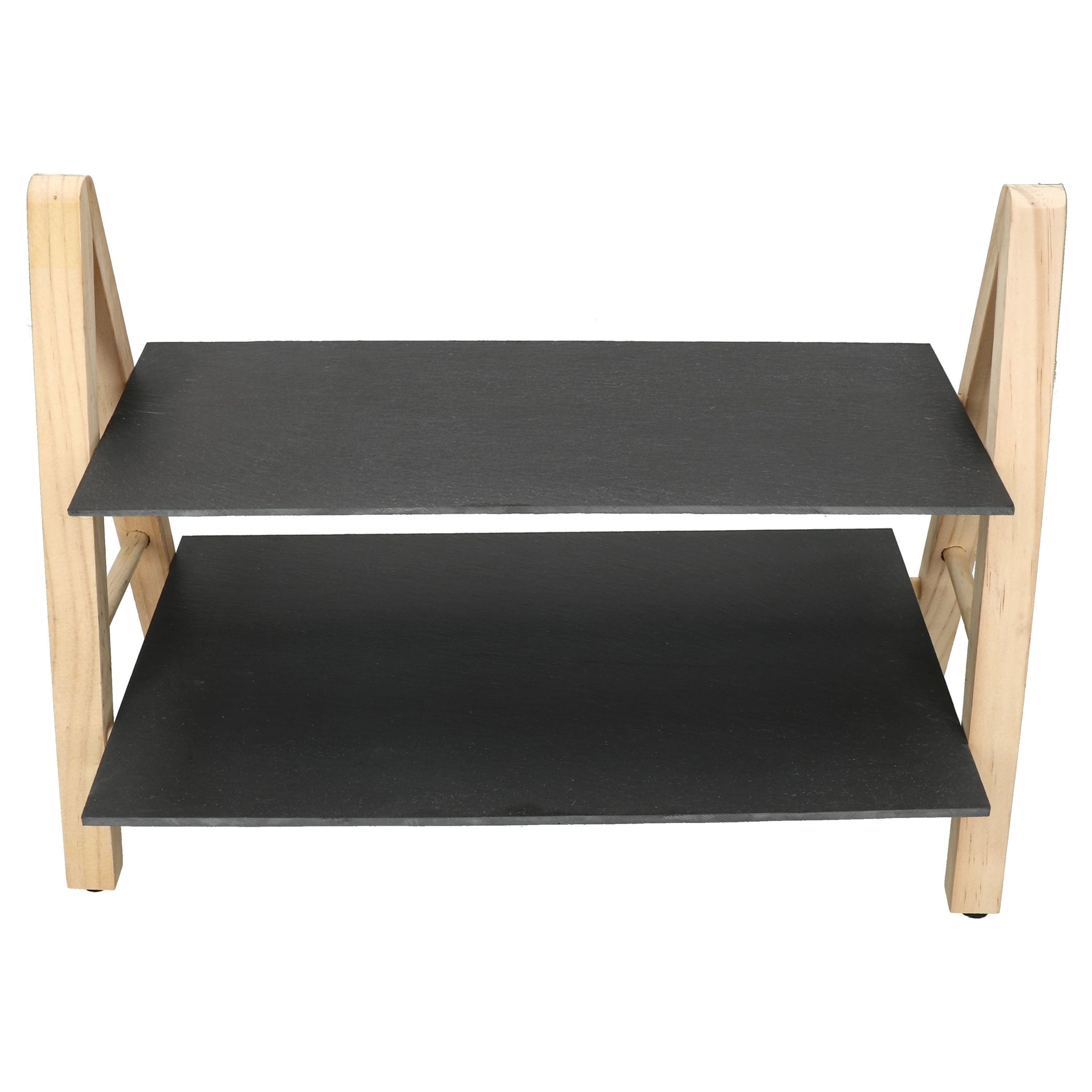 MamboCat Etagere Etagere Erika 2-stöckig Schieferplatten Holz Servier-Regal Buffet, Schiefer