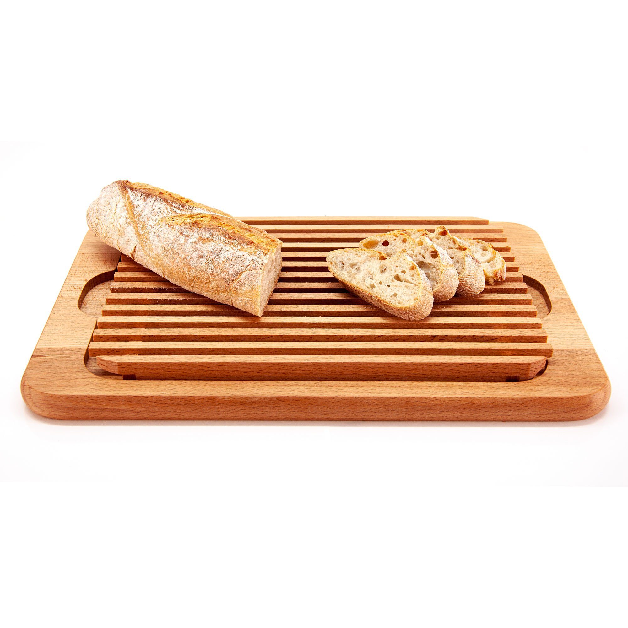 WoodFriends Brotschneidebrett Schneidebrett aus Buche 400x260x22mm mit Rillen Servierbrett für Küche