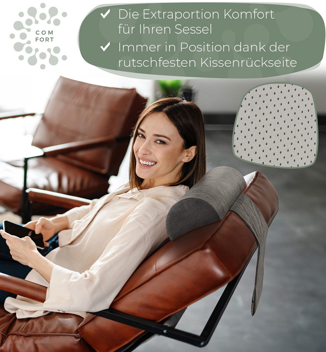 Well B4 Nackenrolle für Sessel mit Gegengewicht, Nackenkissen Sofa Couch hängend, Nackenstütze für Kopfteil Bett, Kopfkissen für Liegestuhl, 100% Memory Schaum – Bild 4 von 5