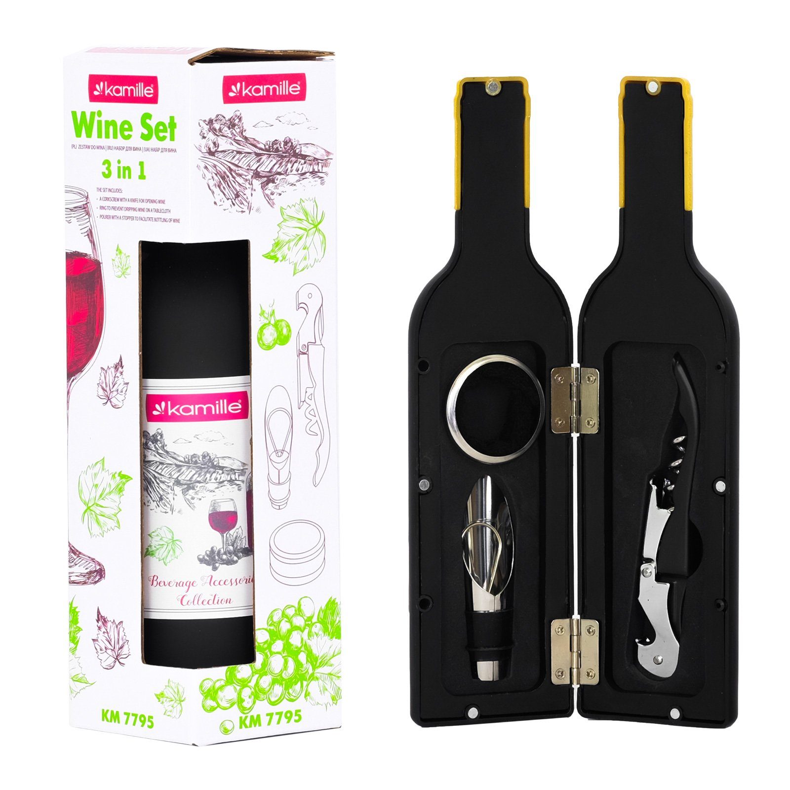 4BIG.fun Kochbesteck-Set Weinzubehör-Set 3 tlg. Tropfring, 3-tlg) Weinausgießer, Geschenkset Weinaccessoires (Weinkorkenzieher