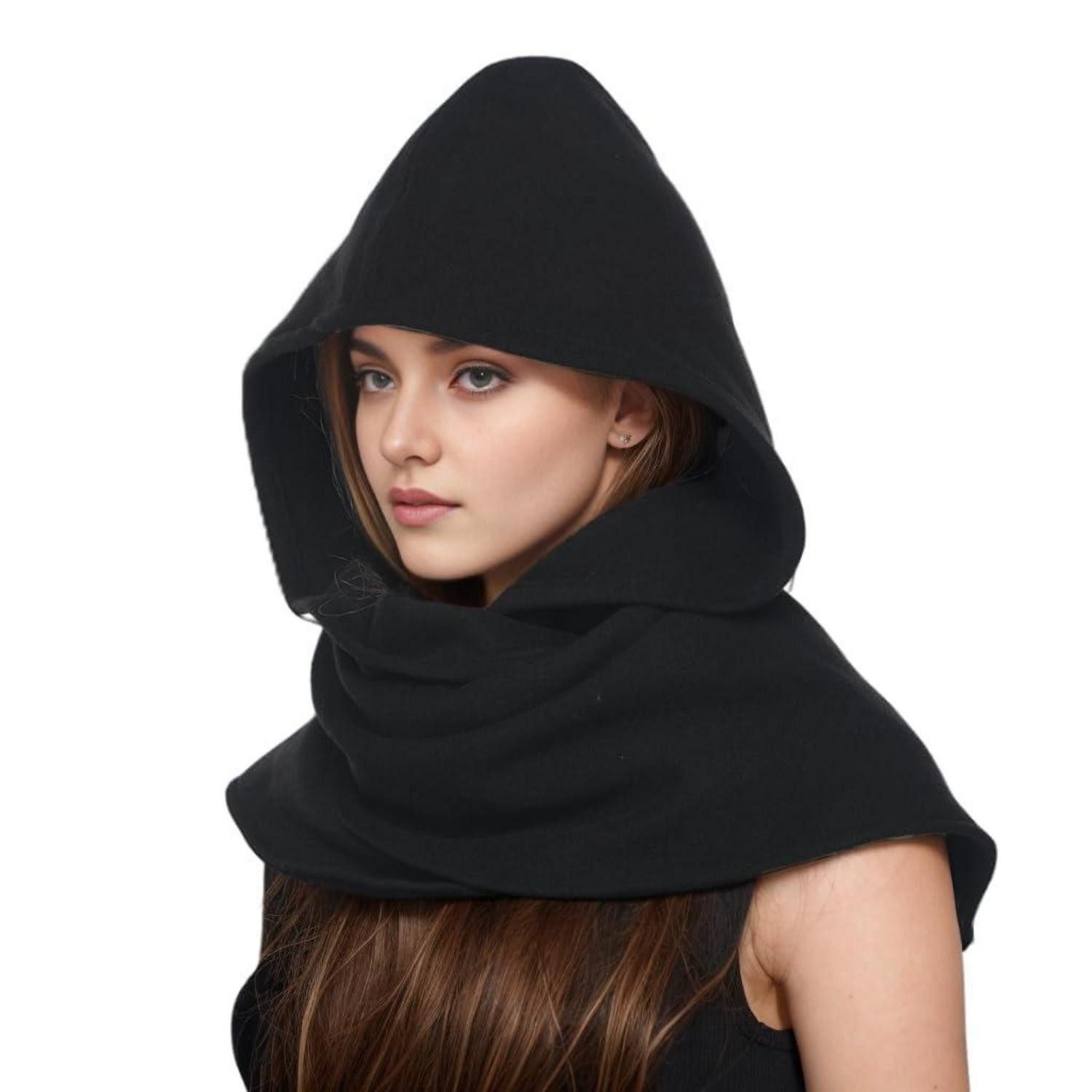 LuxusKollektion Modeschal Schal mit Kapuze Unisex Schwarz XXL, (1-St)