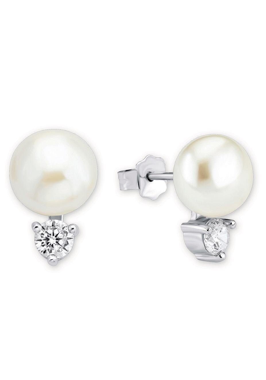 Amor Paar Ohrstecker, mit Zirkonia (synth) - mit Süßwasserzuchtperle