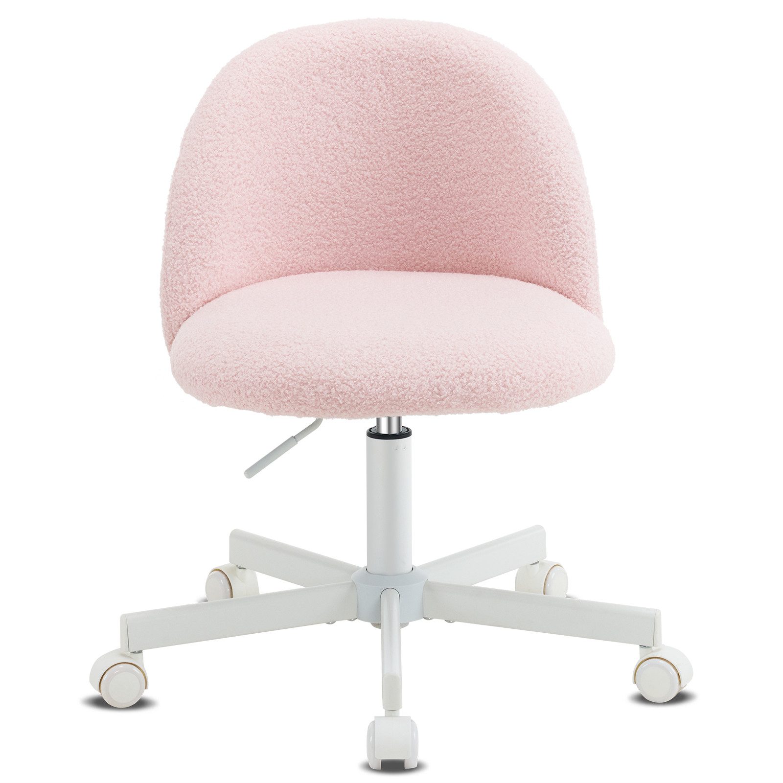 VINGLI Drehstuhl mit Rollen, Schminktisch Stuhl, Bürostuhl Höhenverstellbar, Schreibtischstuhl für Schlafzimmer, Homeoffice, Teddystoff