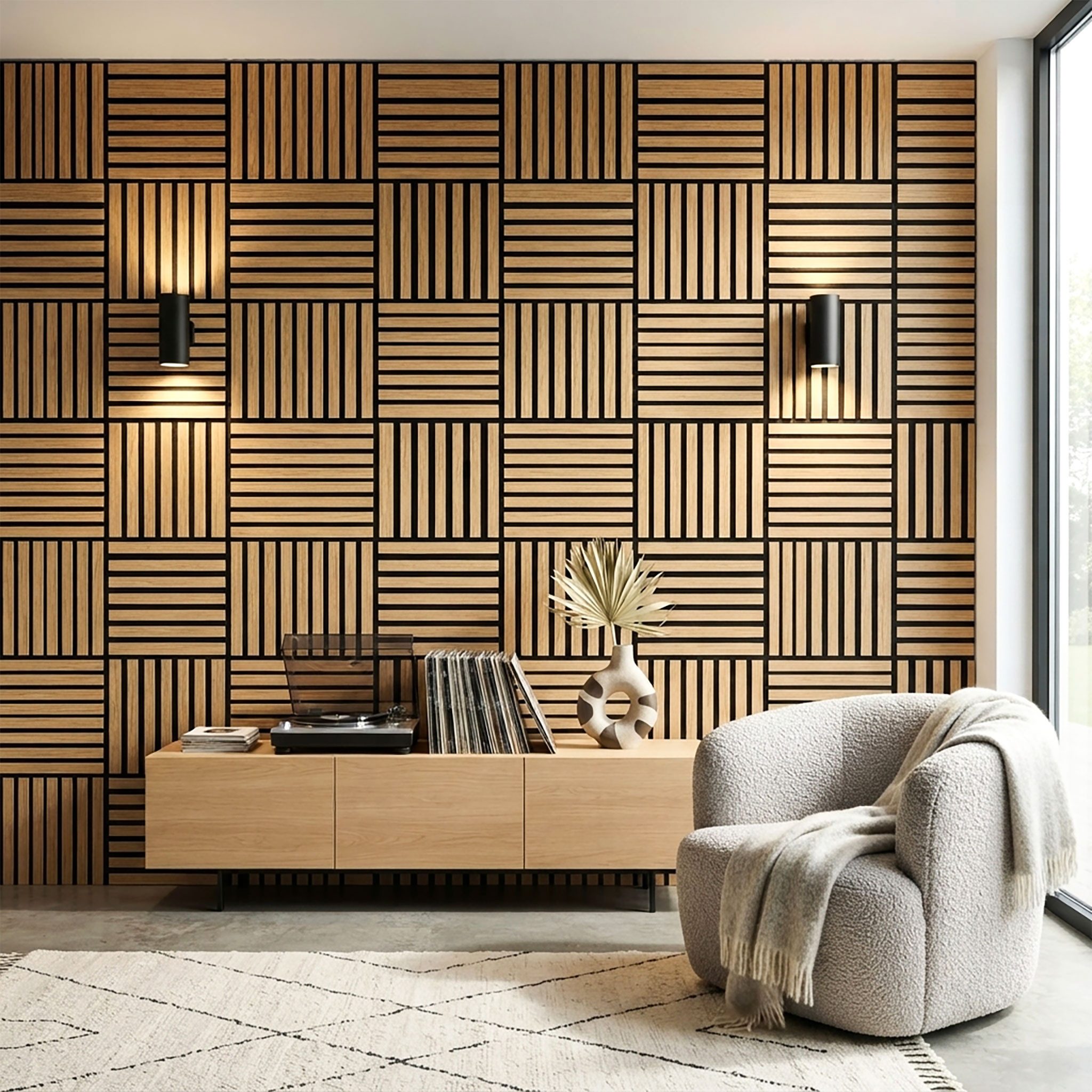 Spetebo Akustikplatte Akustikpaneele in Holzoptik, (Anzahl, 4-St., 1 Set), Dekorative Wandvertäfelung mit Schallabsorber – Bild 5 von 5