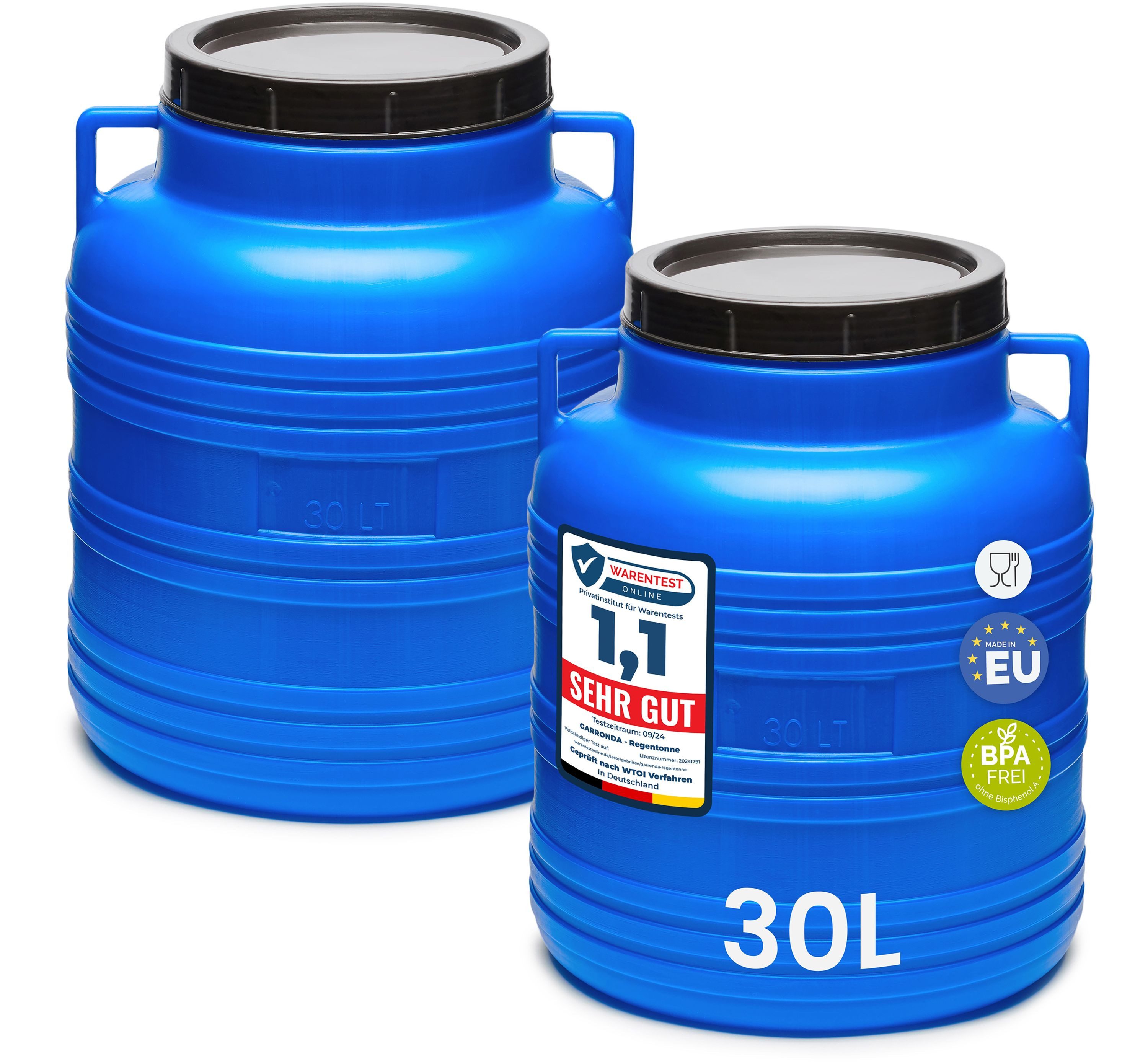 Garronda Regentonne Set 30 Liter Weithalsfass BPA-frei Lebensmittel Fass Deckel GD-0121, 30 l, (2-tlg), BPA-Frei – Bild 2 von 5
