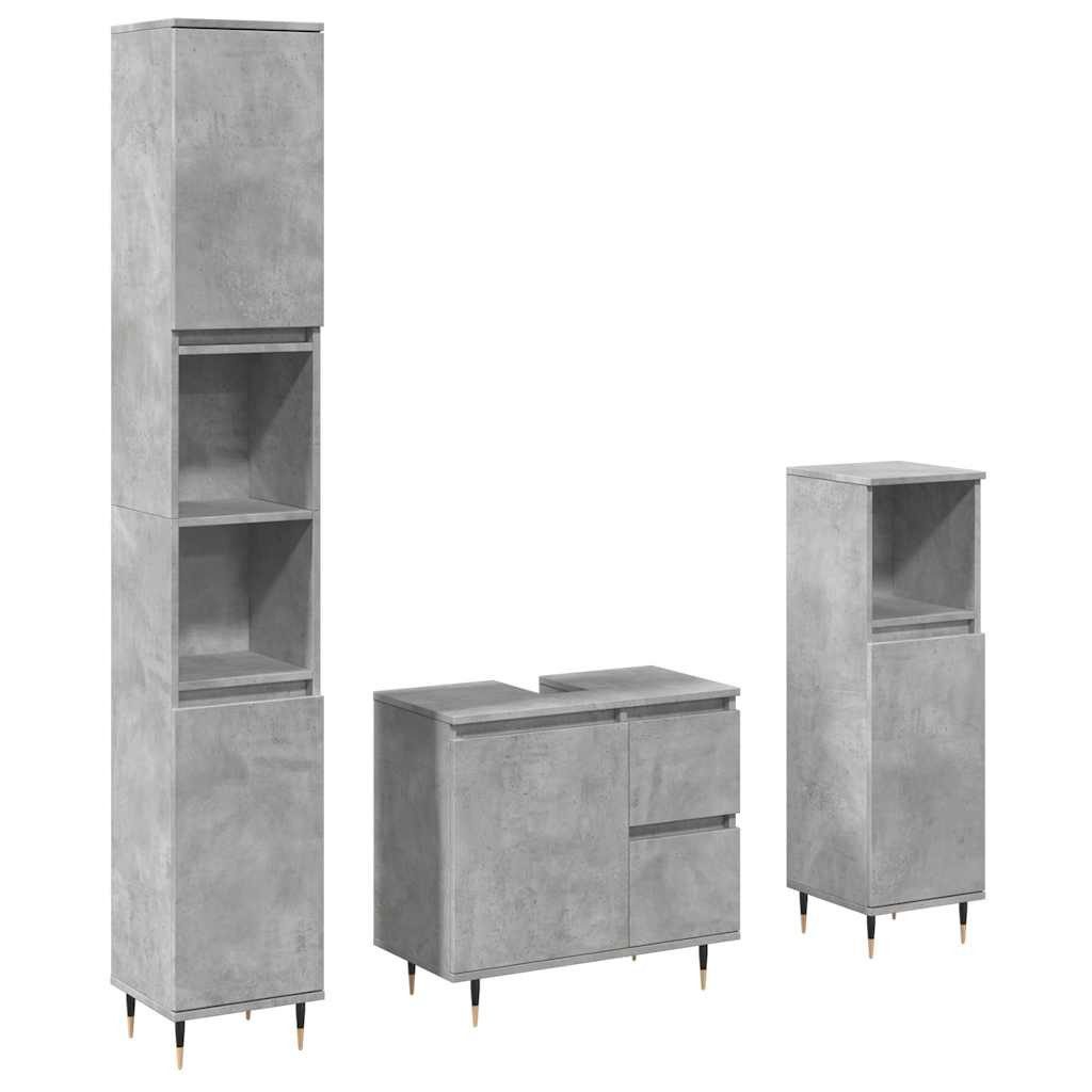 vidaXL Badezimmer-Set 3-tlg. Badmöbel-Set Betongrau Holzwerkstoff, günstig online kaufen