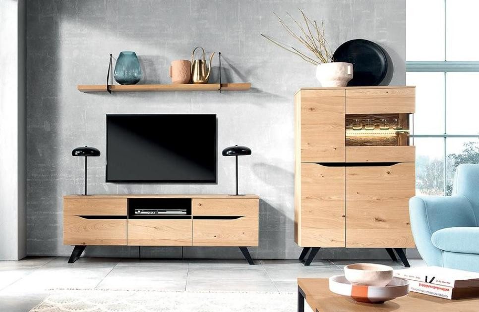 Wohnwand Modernes Designer-TV-Lowboard mit elegantem Stauraum in Hochglanz