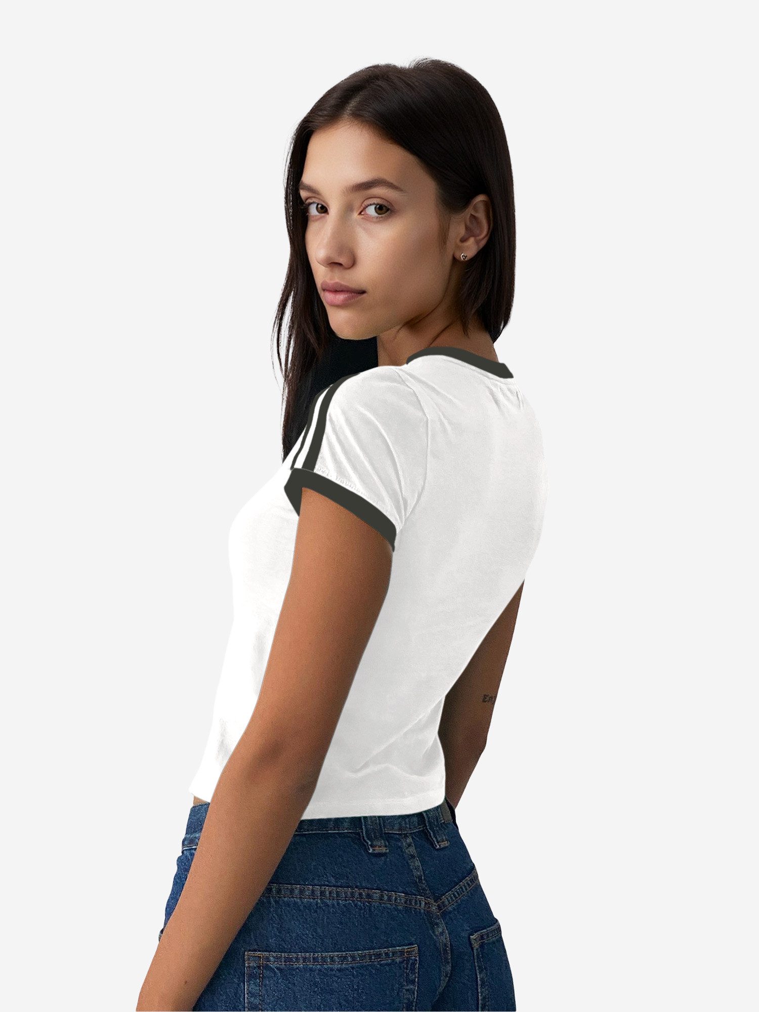 Imily Bela Print-Shirt Damen Sommer Cropped Kurzarm Y2k Kontraststreifen (P günstig online kaufen