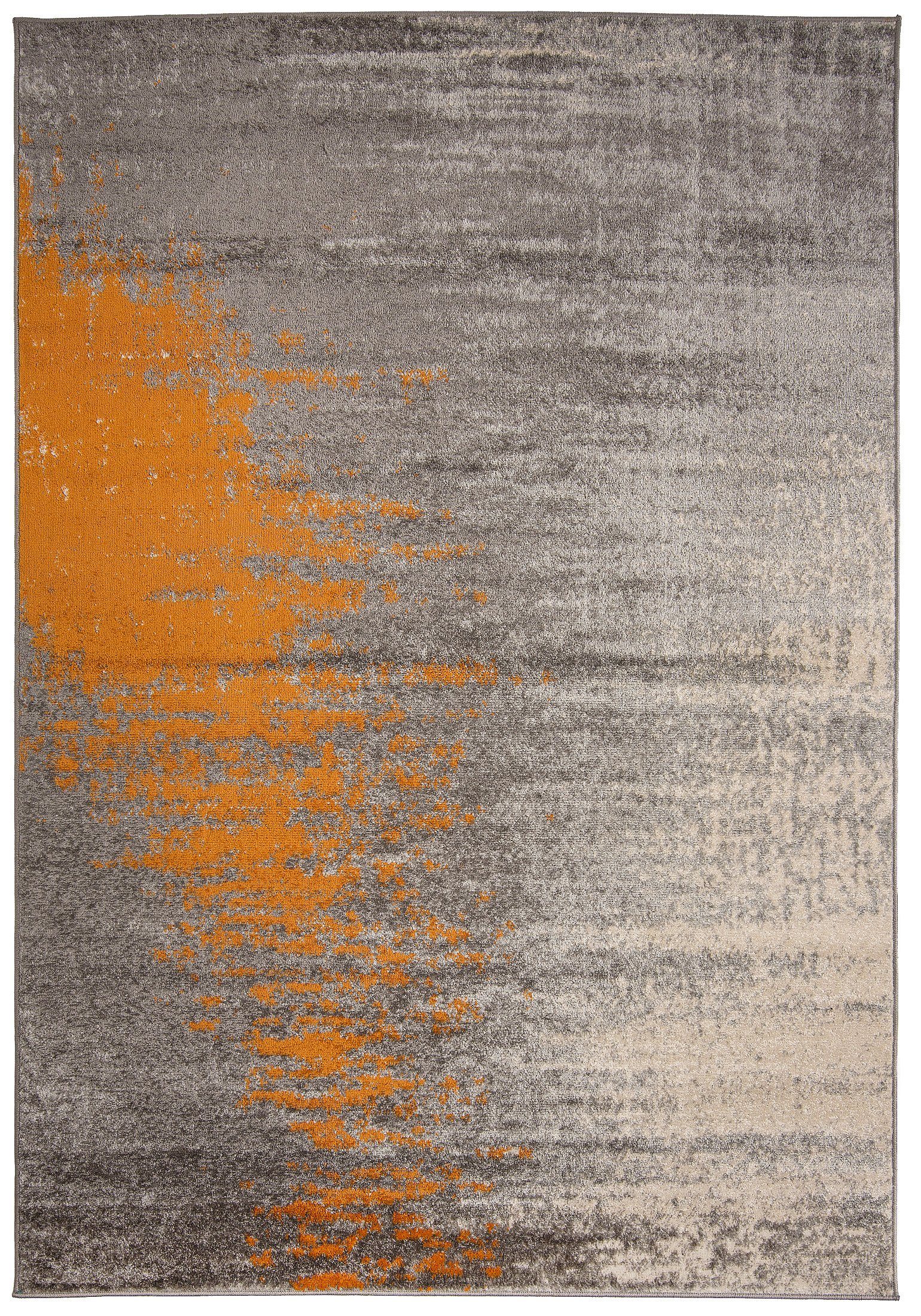 Designteppich Modern Teppich Abstrakt Muster Grau Orange farbe - Kurzflor, Mazovia, 120 x 170 cm, Geeignet für Fußbodenheizung, Höhe 7 mm, Kurzflor