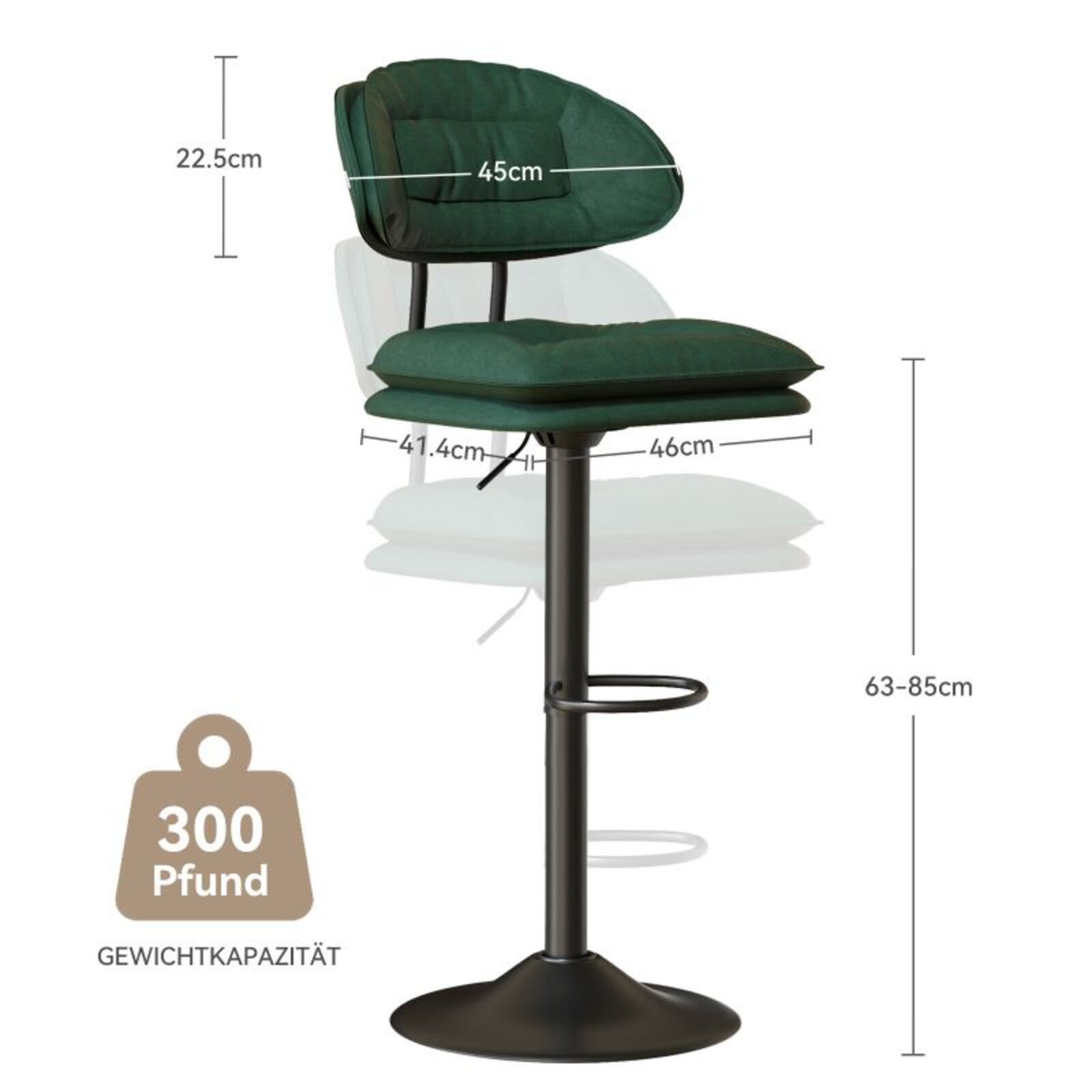 HawthyHome Barhocker 2er Set, Ergonomische Gepolsterte Barstühle mit Rückenlehne (2 St), Höhenverstellbare Doppellagige Barhocker