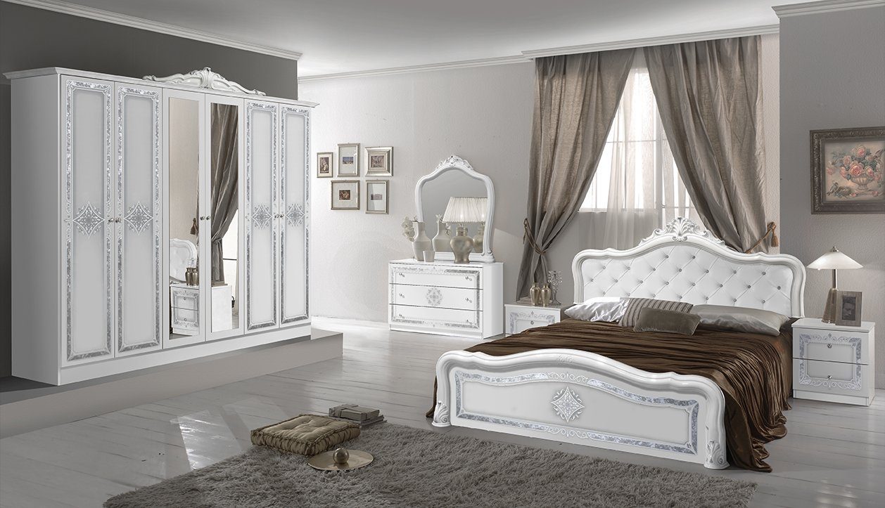 klassischen (im Schlafzimmer-Set 4-Teilig), Weiß/Silber Stil, Livia, Hochglanz Interdesign24 Barock