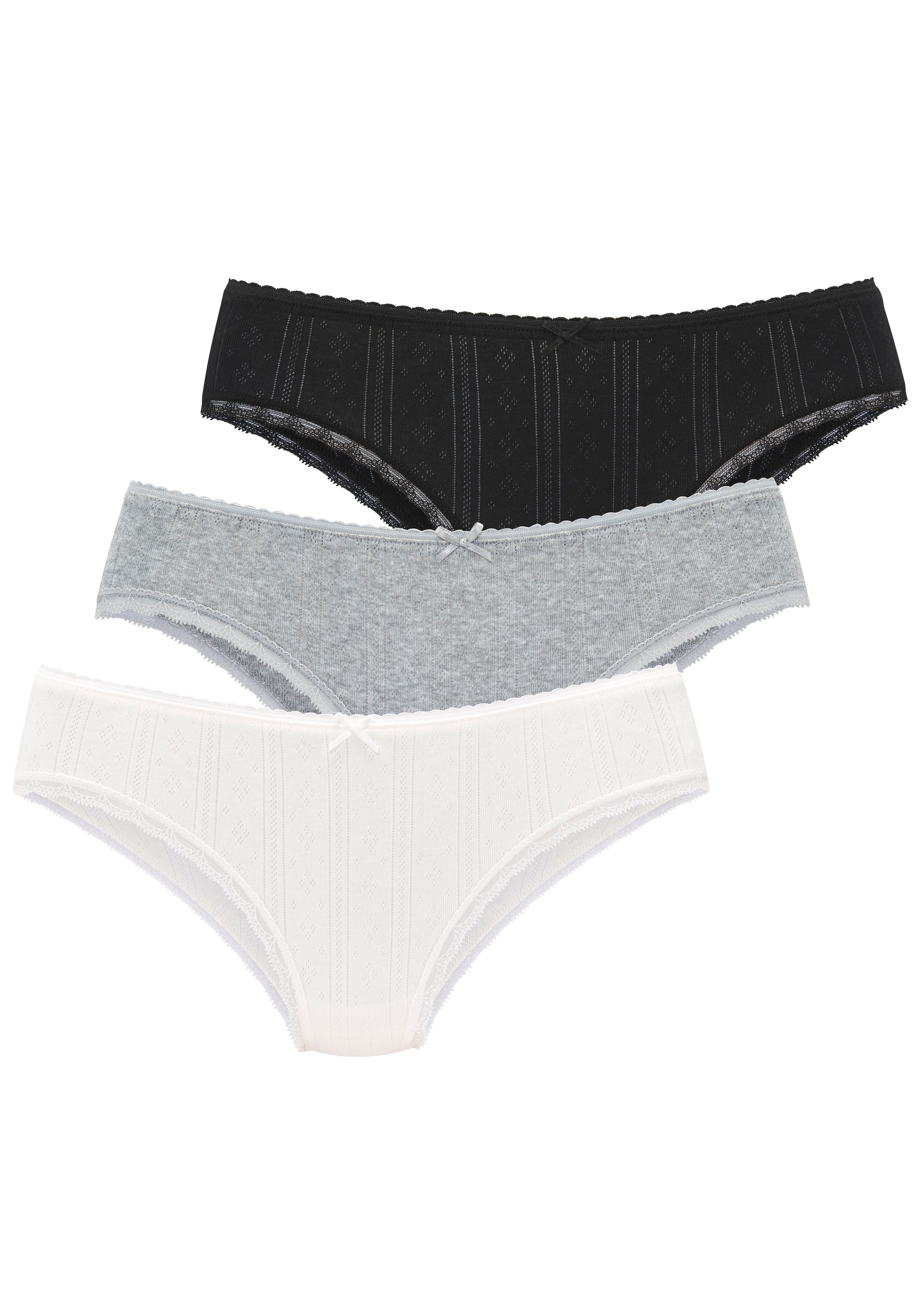 Vivance Jazz-Pants Slips (3er-Pack) aus feiner Pointelle-Ware mit Spitze, r günstig online kaufen