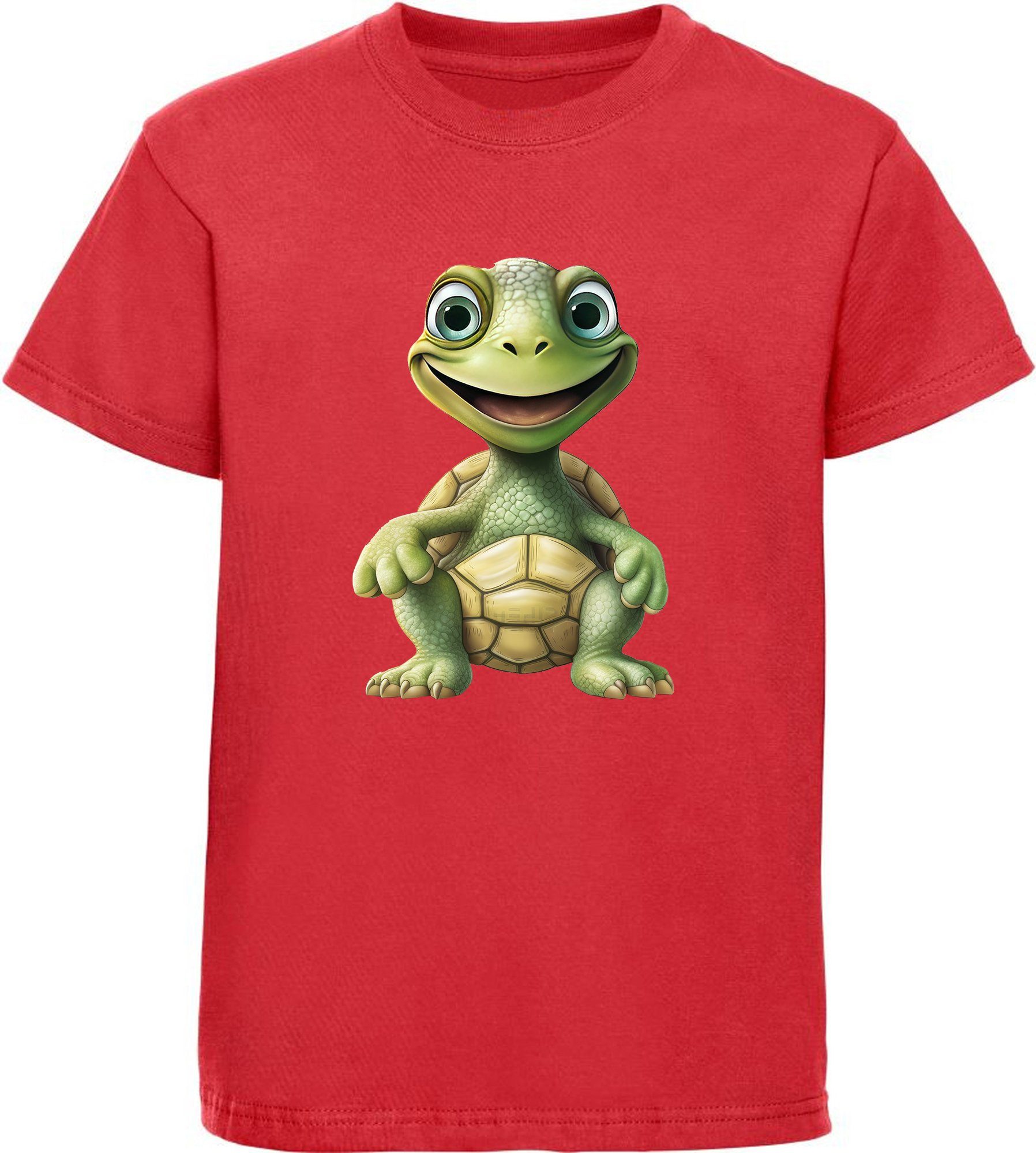 MyDesign24 T-Shirt Kinder Wildtier Print Shirt bedruckt - Baby Schildkröte Baumwollshirt mit Aufdruck, i279 rot