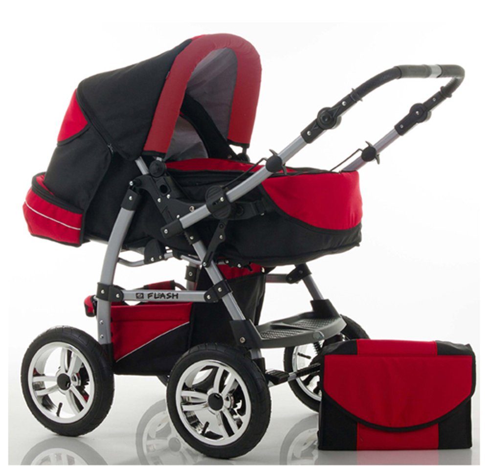 babies-on-wheels Kombi-Kinderwagen 2 in 1 Kinderwagen-Set Flash - 14 Teile - in 18 Farben Schwarz-Rot
