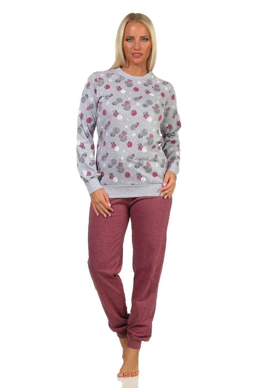 Normann Pyjama Damen Schlafanzug mit Bündchen in Tupfen / Punkte Optik - 212 750 rot