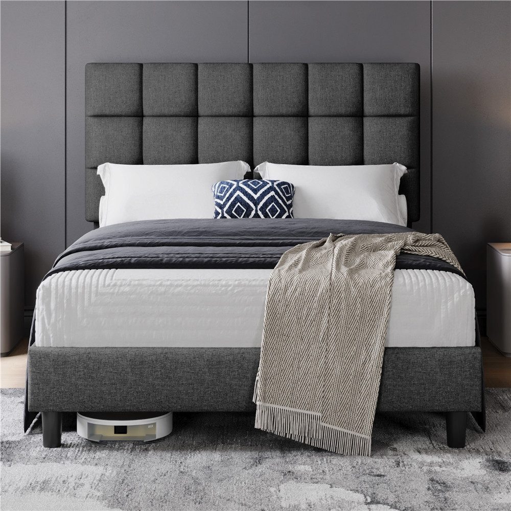 Yaheetech Polsterbett Bettgestell, Doppelbett mit Höhenverstellbarem Kopfteil, 140 x 200 cm