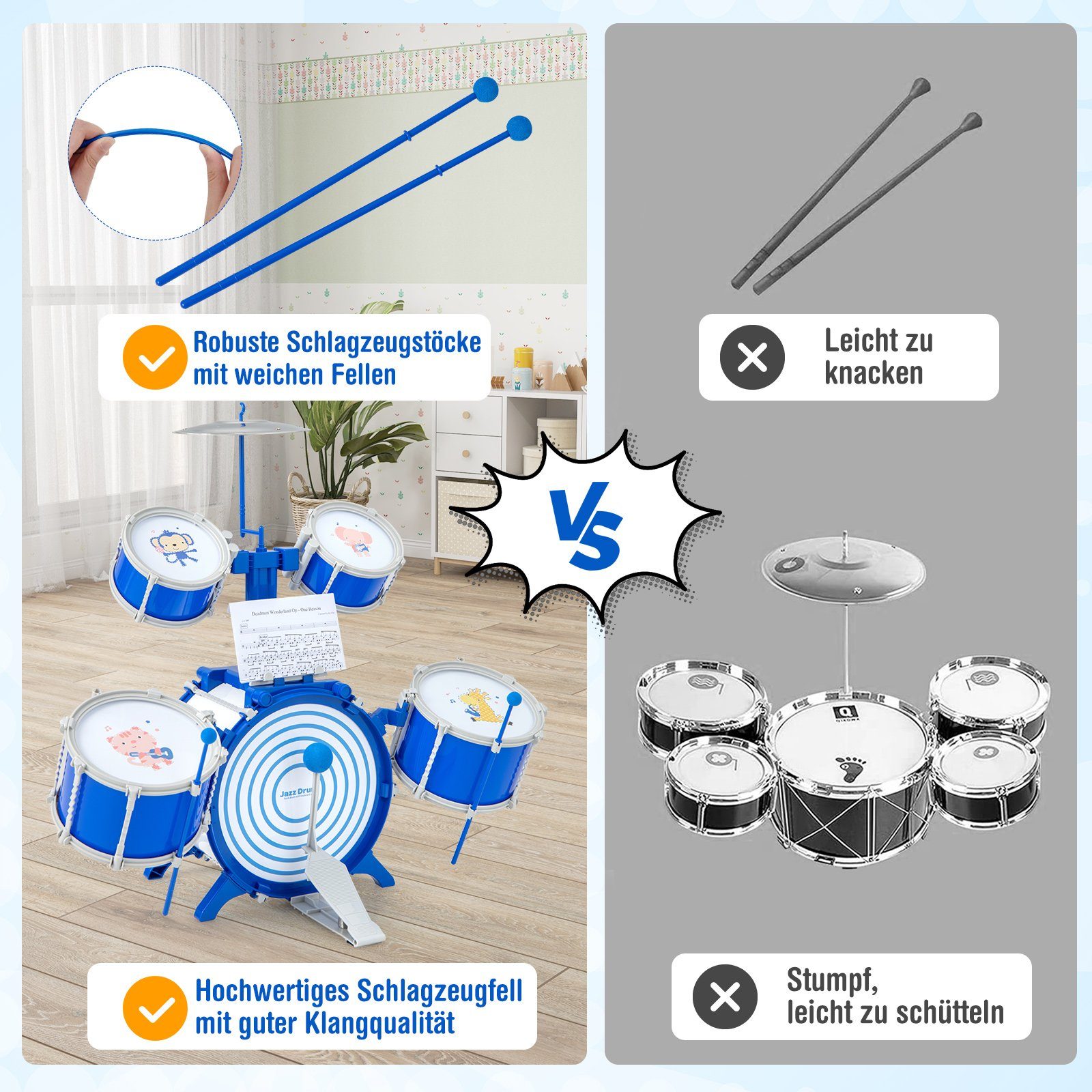 Costway Kinderdrumset - Drumstel Met Kruk En Voetped Drumset Voor Kinderen Vanaf 3 Jaar 1166298150