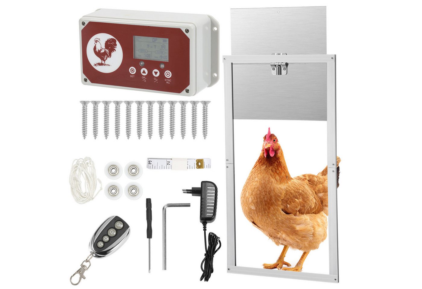 Thumbnail - Clanmacy Hühnerstall Hühnerklappe,IP44,mit LCD-AnzeigeLichtsensor uLIT Zeitschaltuhr