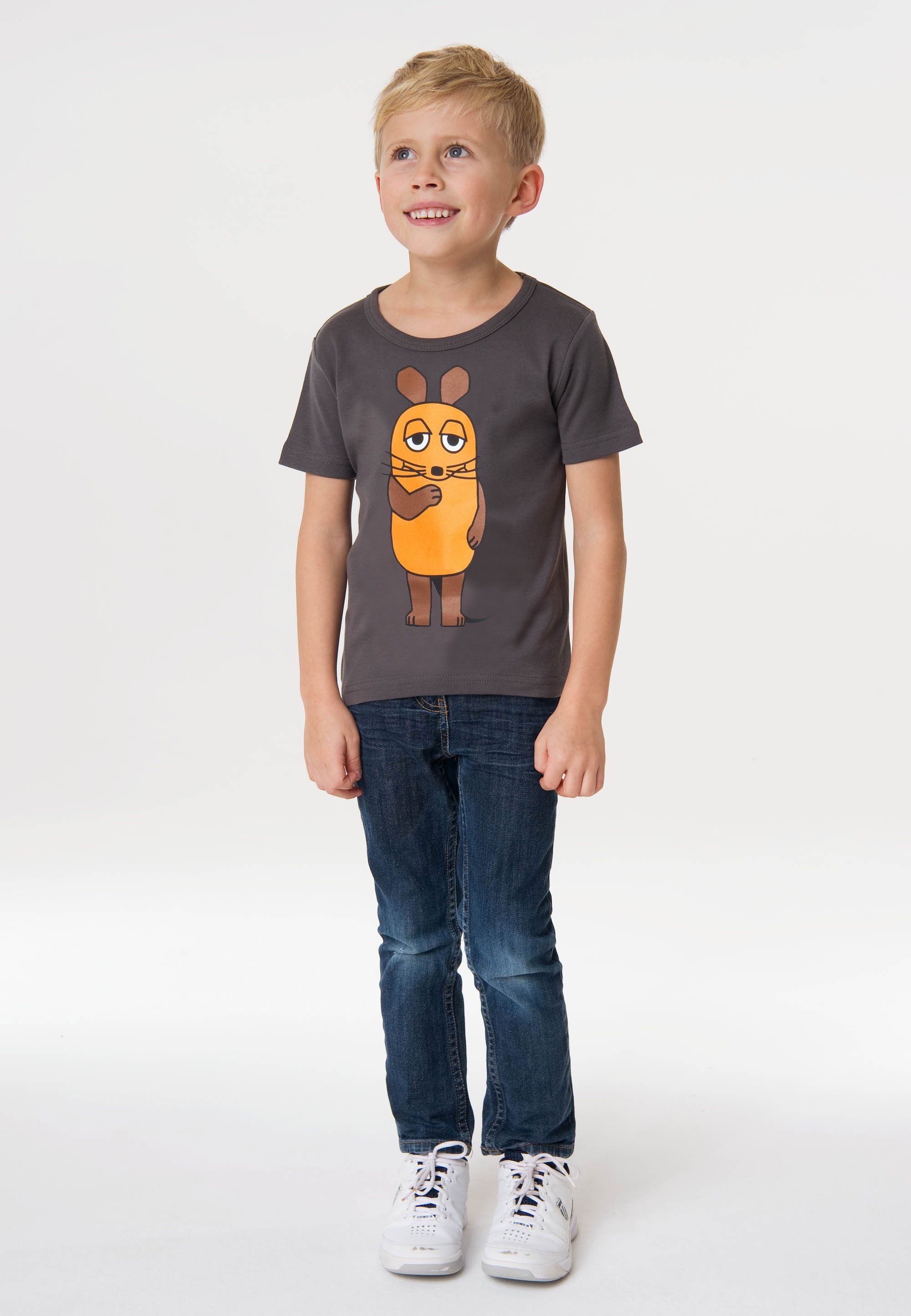 T-Shirt lizenziertem LOGOSHIRT Maus mit Die Originaldesign grau