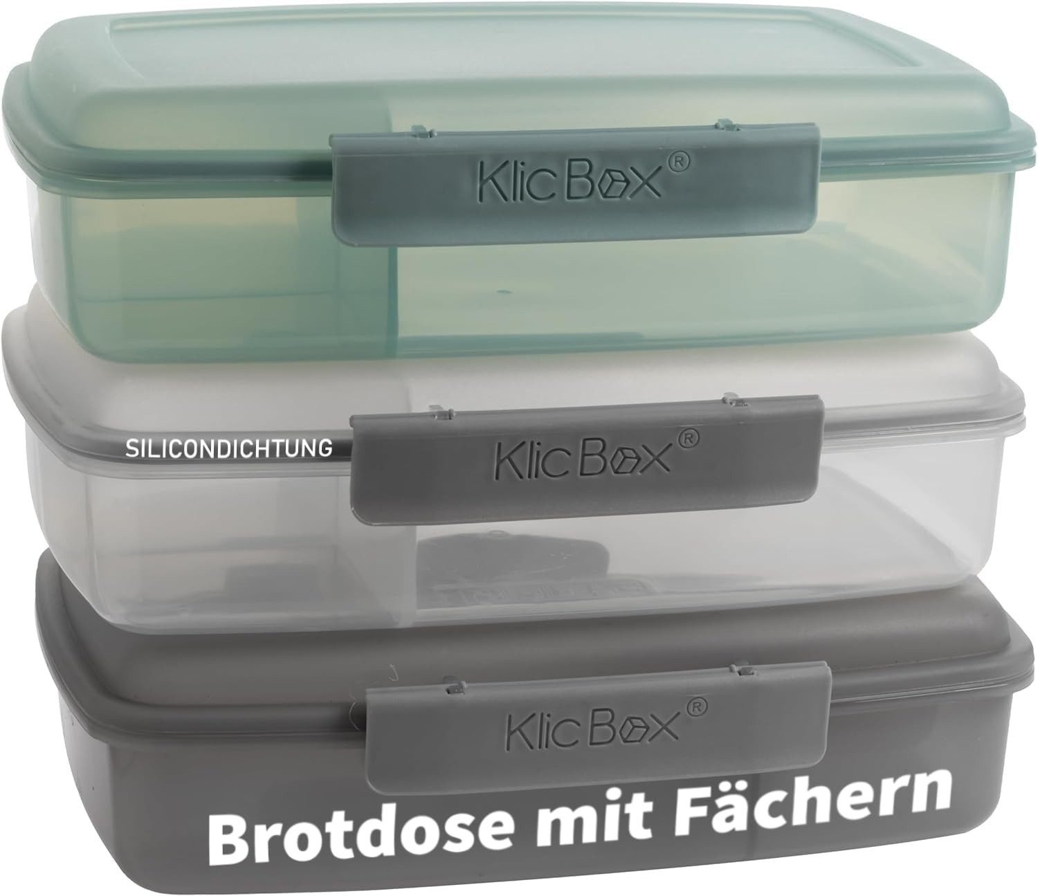 Centi Lunchbox Brotdose mit Fächern und Clickverschluss, Kunststoff, (3er-Set)