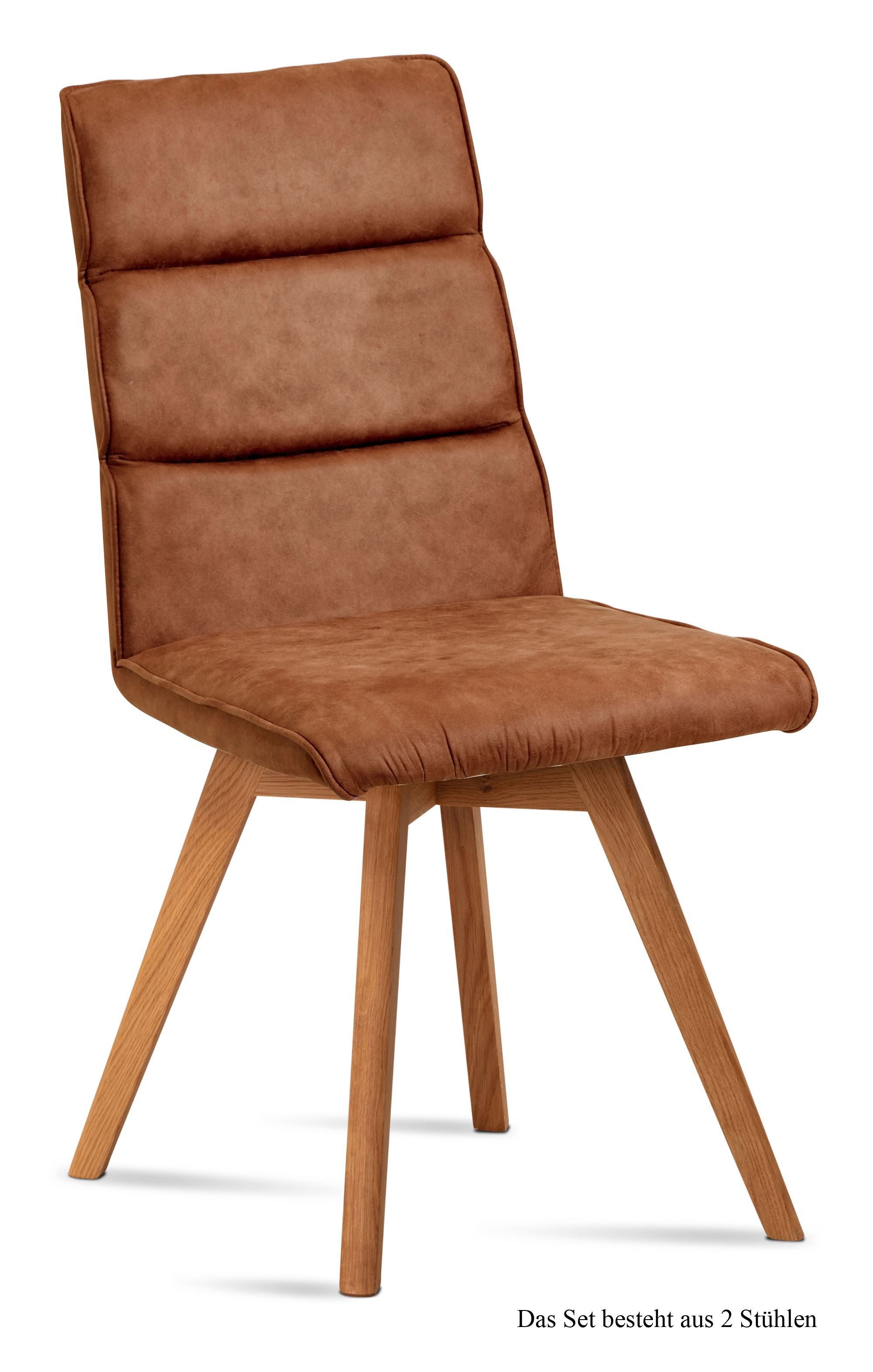 58 aufm Kessel Esszimmerstuhl Küchenstuhl (2er-Set) Dixie 47x92x60 Eiche geölt/Khaki (Lieferung bis Verwendungsstelle, 2 St), Stabiles Gestell aus Massivholz pflegeleichter Bezug aus Microfaser