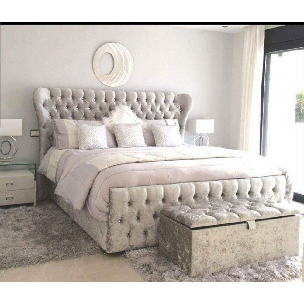 Polsterbett Luxuriöses Chesterfield-Bett aus Stoff und Leder mit Samtpolsterung