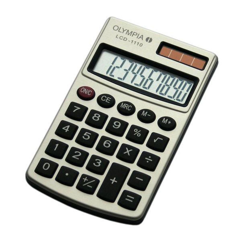 Olympia Taschenrechner LCD 1110, Metallgehäuse, Schutzhülle, Solar- und Batteriebetrieb