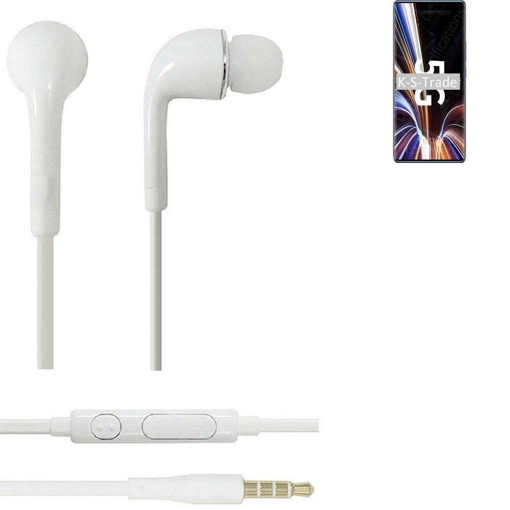 K-S-Trade für ZTE Axon 40 Pro In-Ear-Kopfhörer (Kopfhörer Headset mit Mikrofon u Lautstärkeregler weiß 3,5mm)