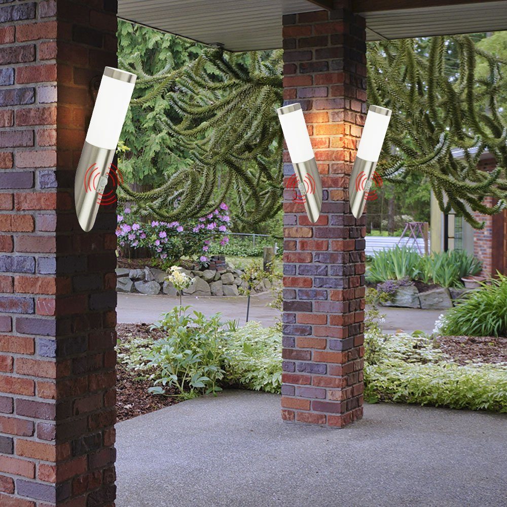 etc-shop Außen-Wandleuchte, Leuchtmittel inklusive, Warmweiß, Leuchten Bewegungsmelder Außen 4x Edelstahl Farbwechsel, Lampen Wand im Set Balkon