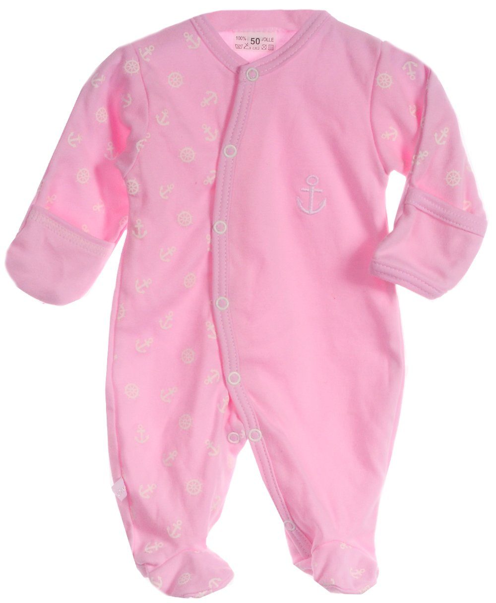 Strampler Overall mit Kratzschutz Baby Einteiler mit Anker in Rosa