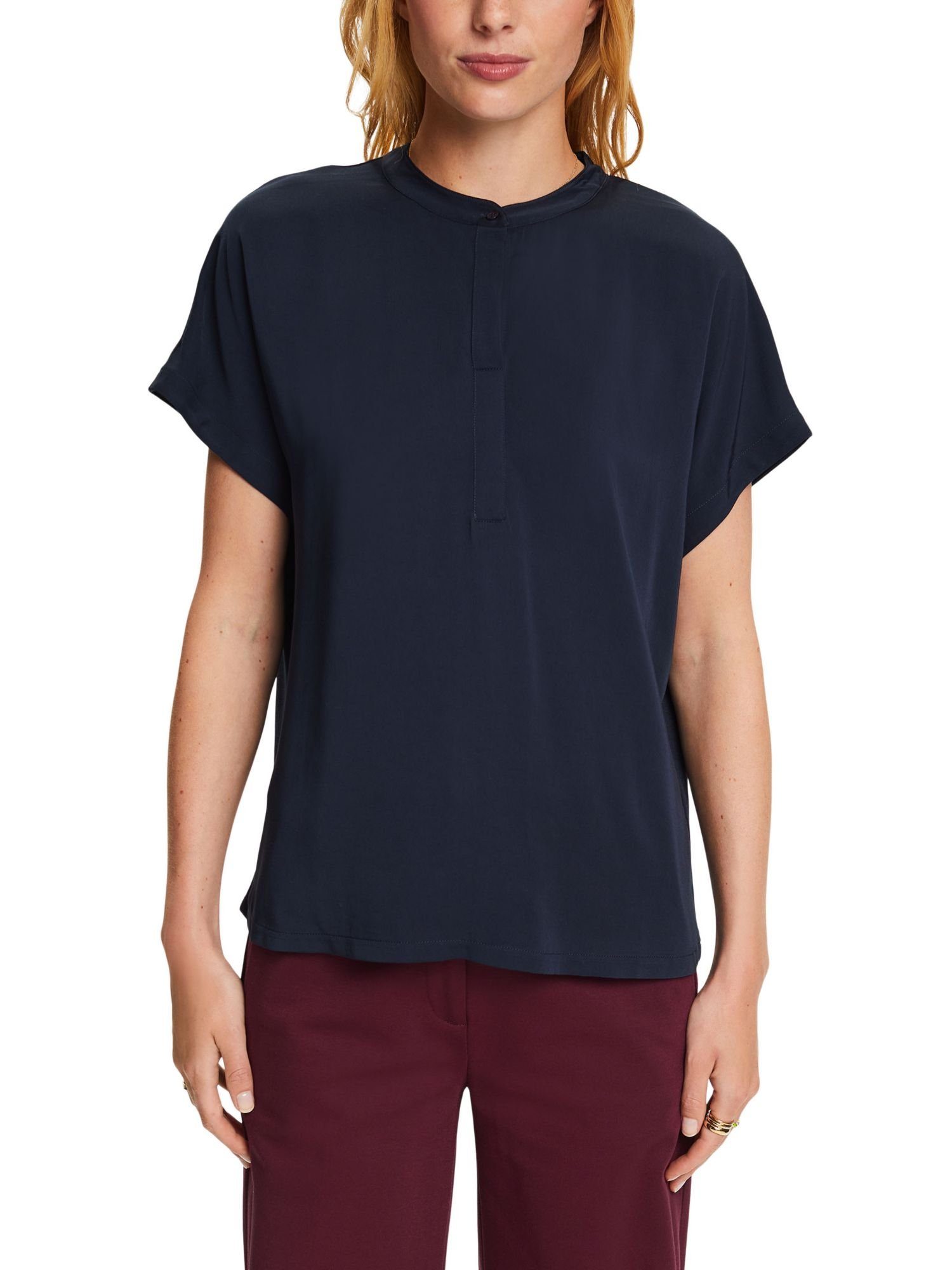 Esprit aus (1-tlg) einem Materialmix T-Shirt NAVY T-Shirt